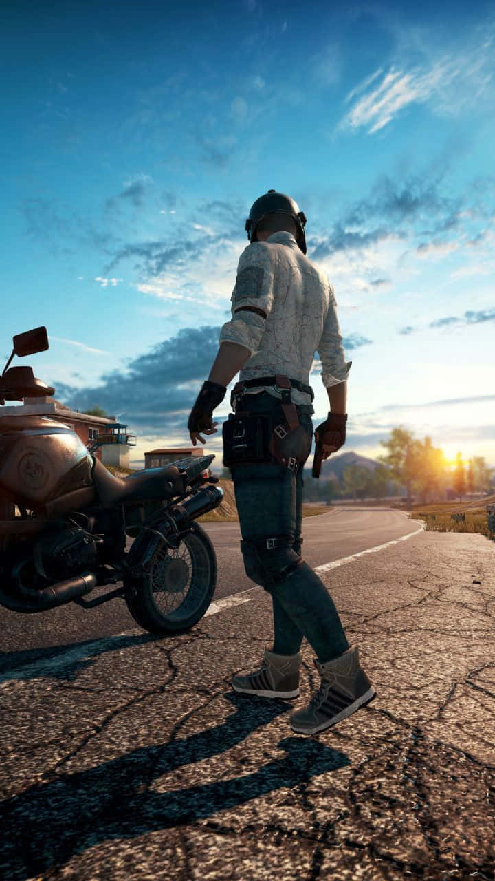 Male Player Beside Motorbike Pubg Iphone Background