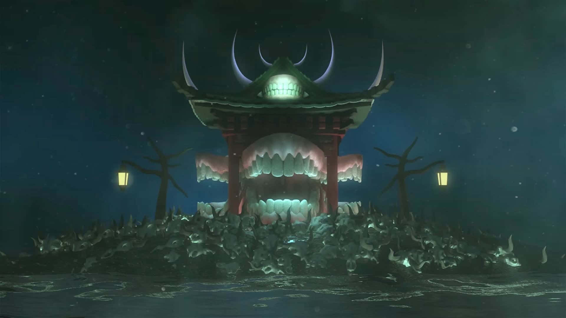 Malevolent Shrine Under Sky [wallpaper]
