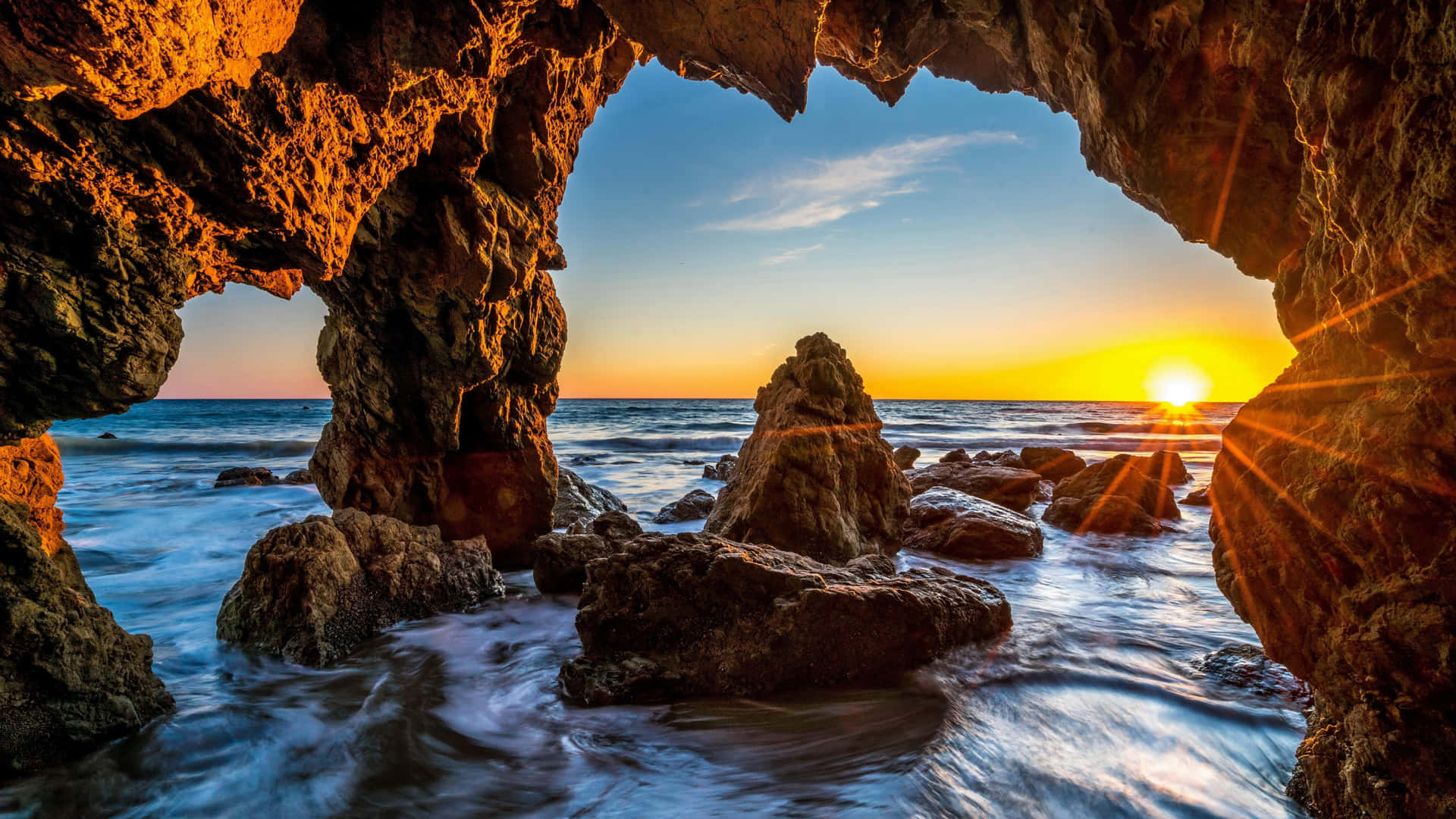 Malibu Beach Arch Sunrise Desktop Background