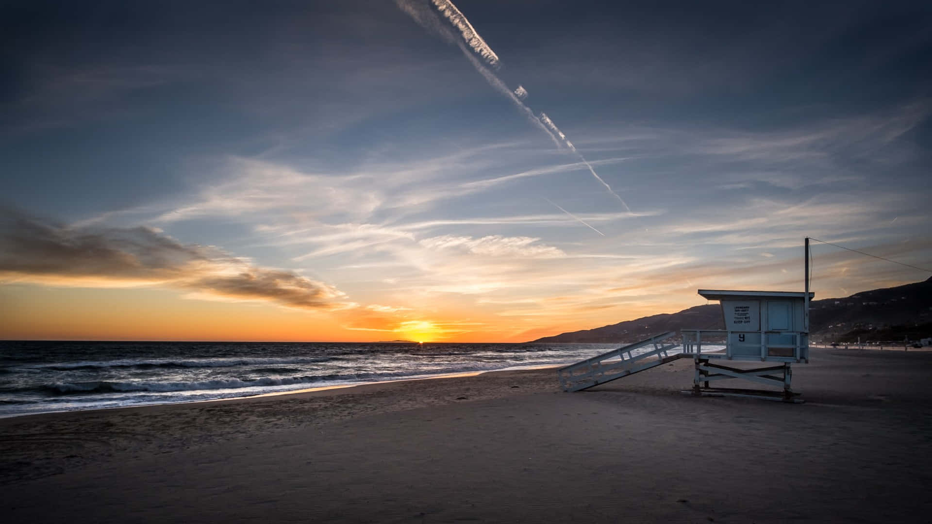 Malibu Beach Sunrise Desktop Jet Trail Background