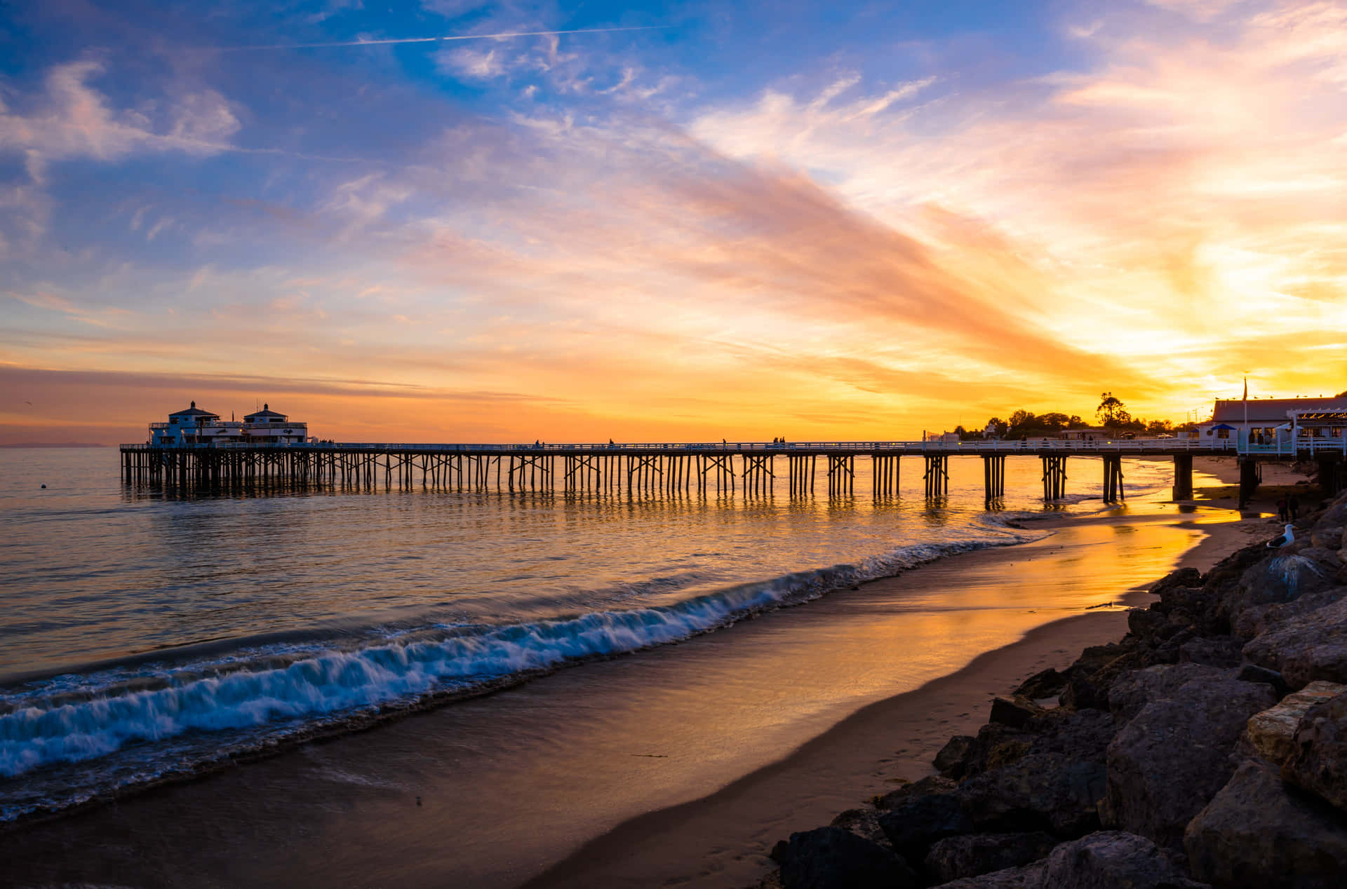 Malibu Beach Sunrise Desktop Long Bridge Background