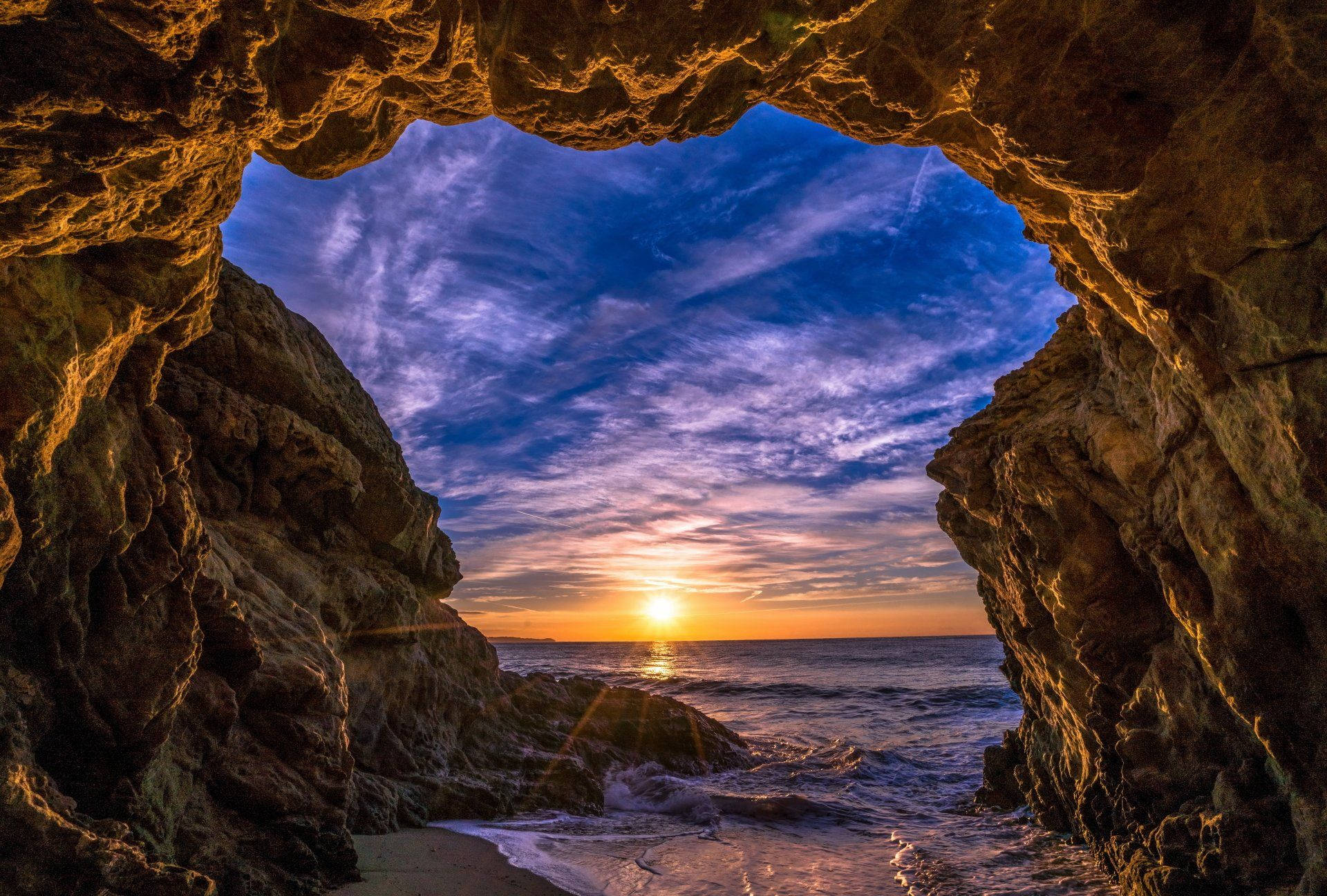 Malibu California Cave Sun Background