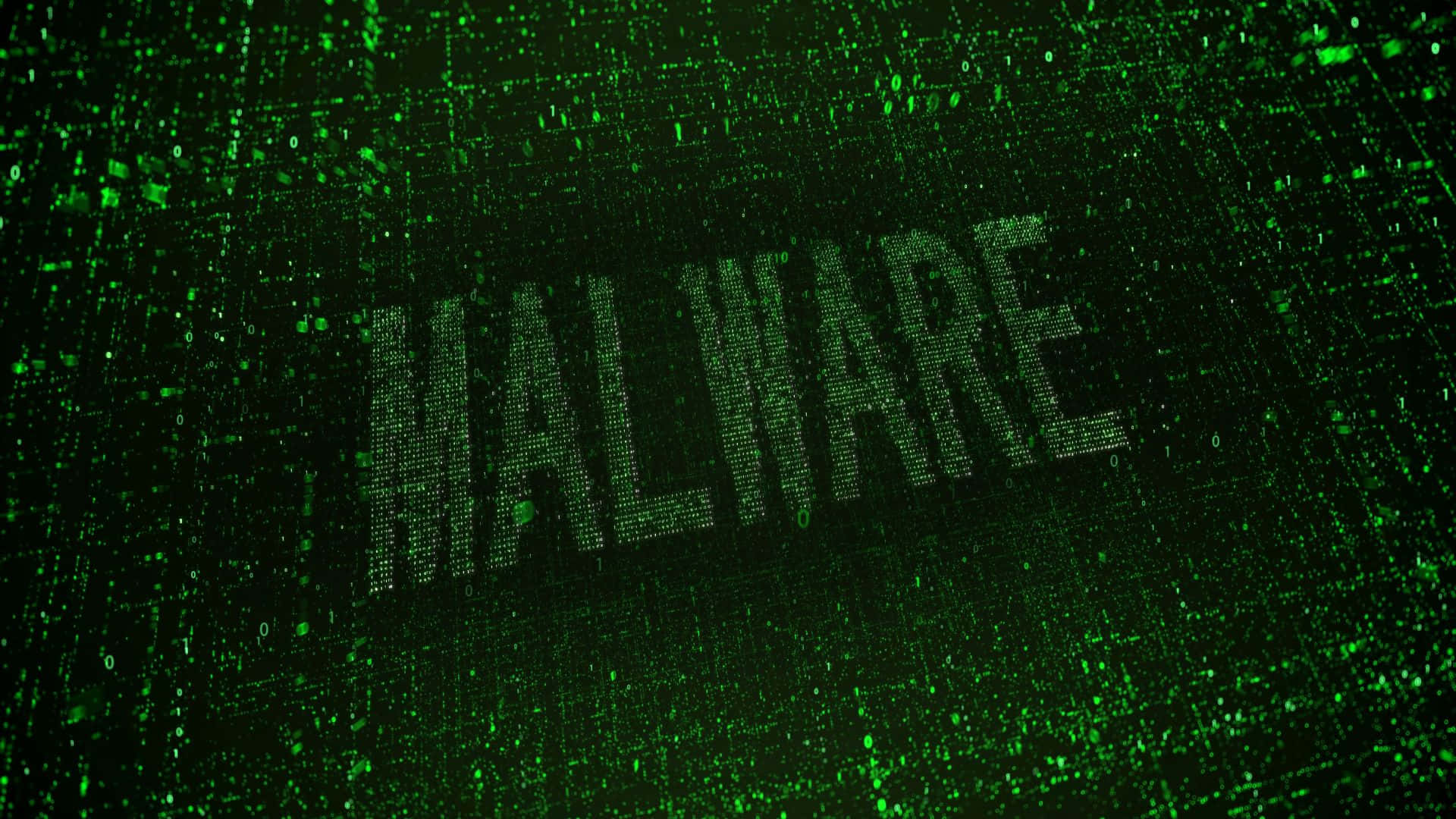 Malware Typography In Green Matrix Design Background