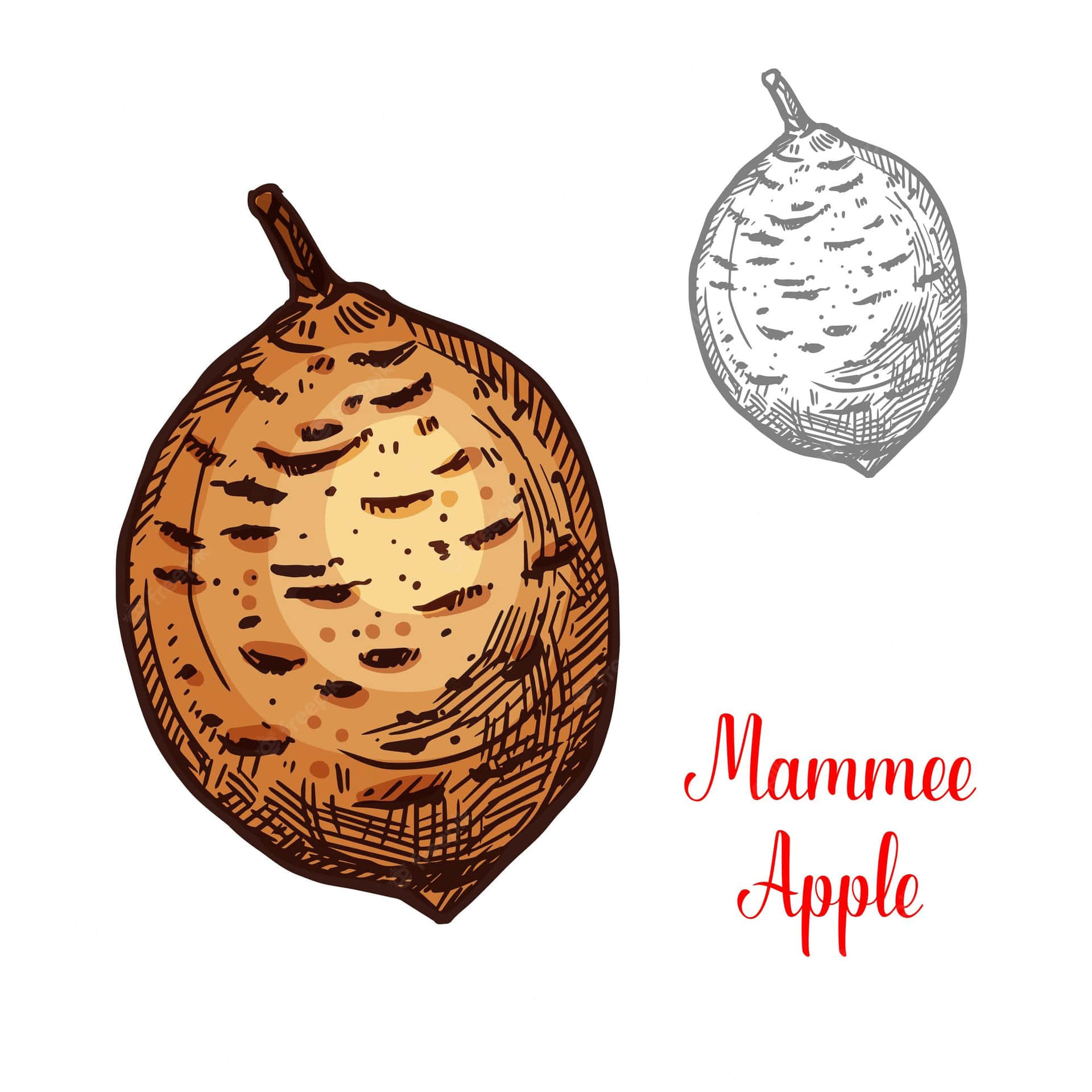 Mammee Apple Exotic Fruit Drawing Illustration Background