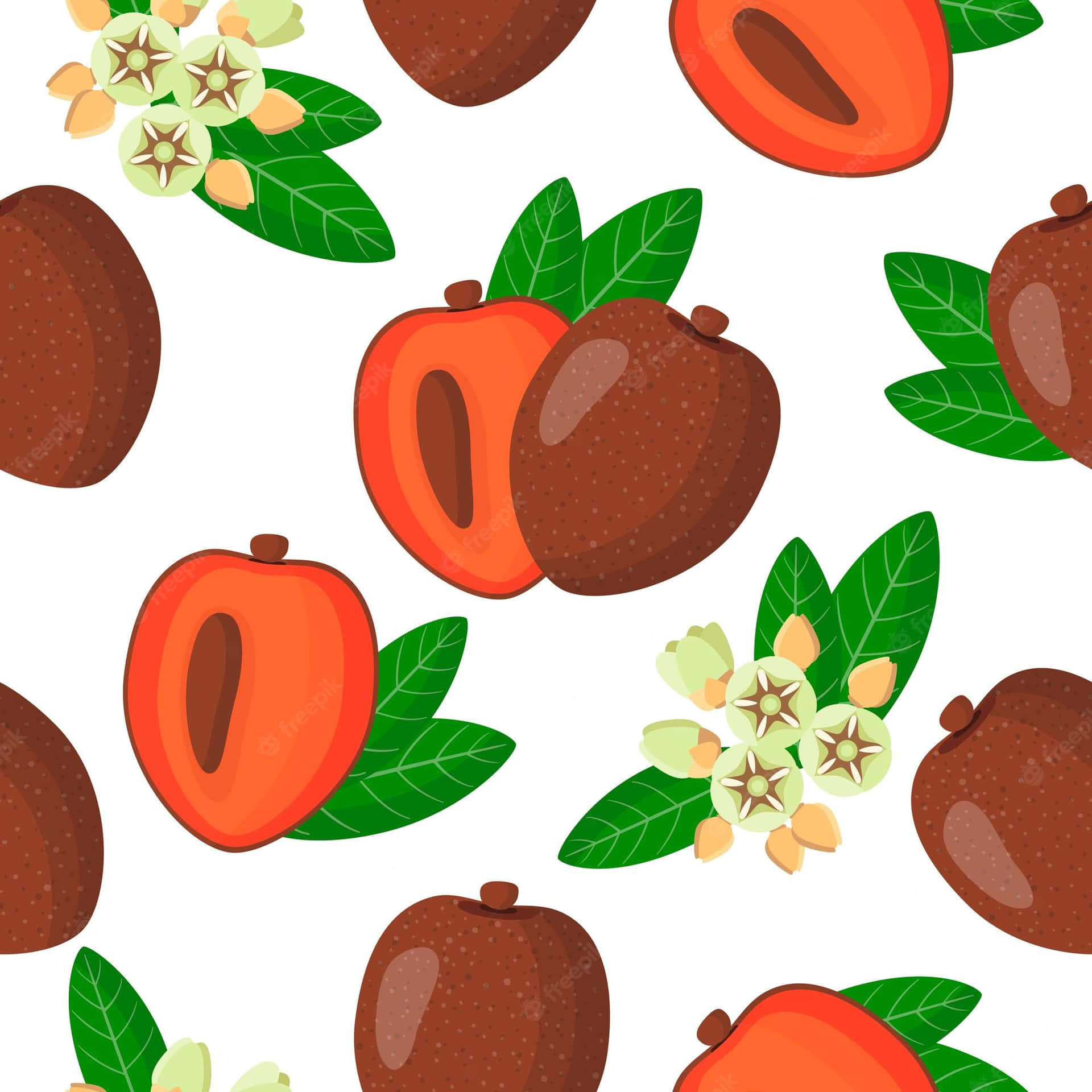 Mammee Fruits Vector Art Pattern Background