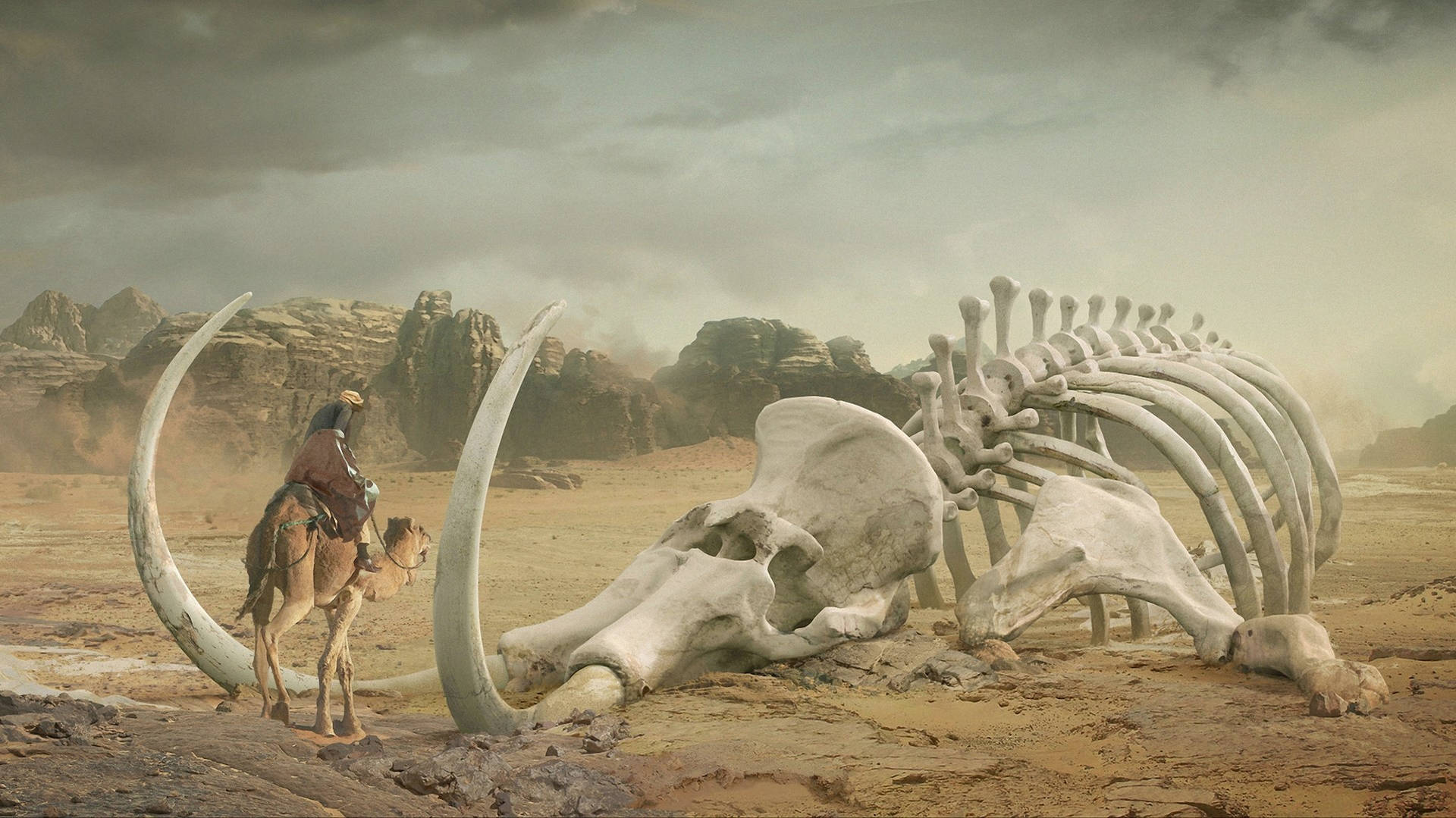 Mammoth Bones In A Desert Background