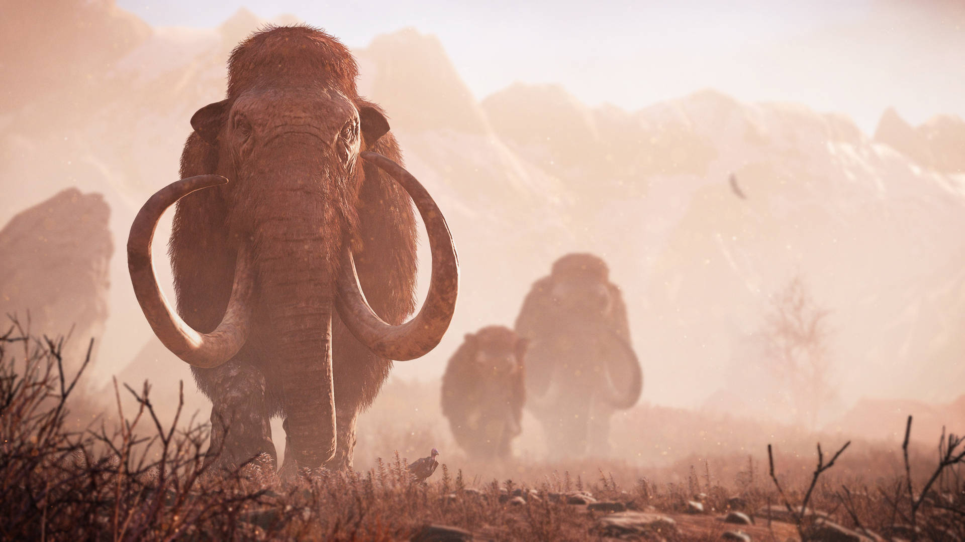 Mammoth In Dusty Terrain Background