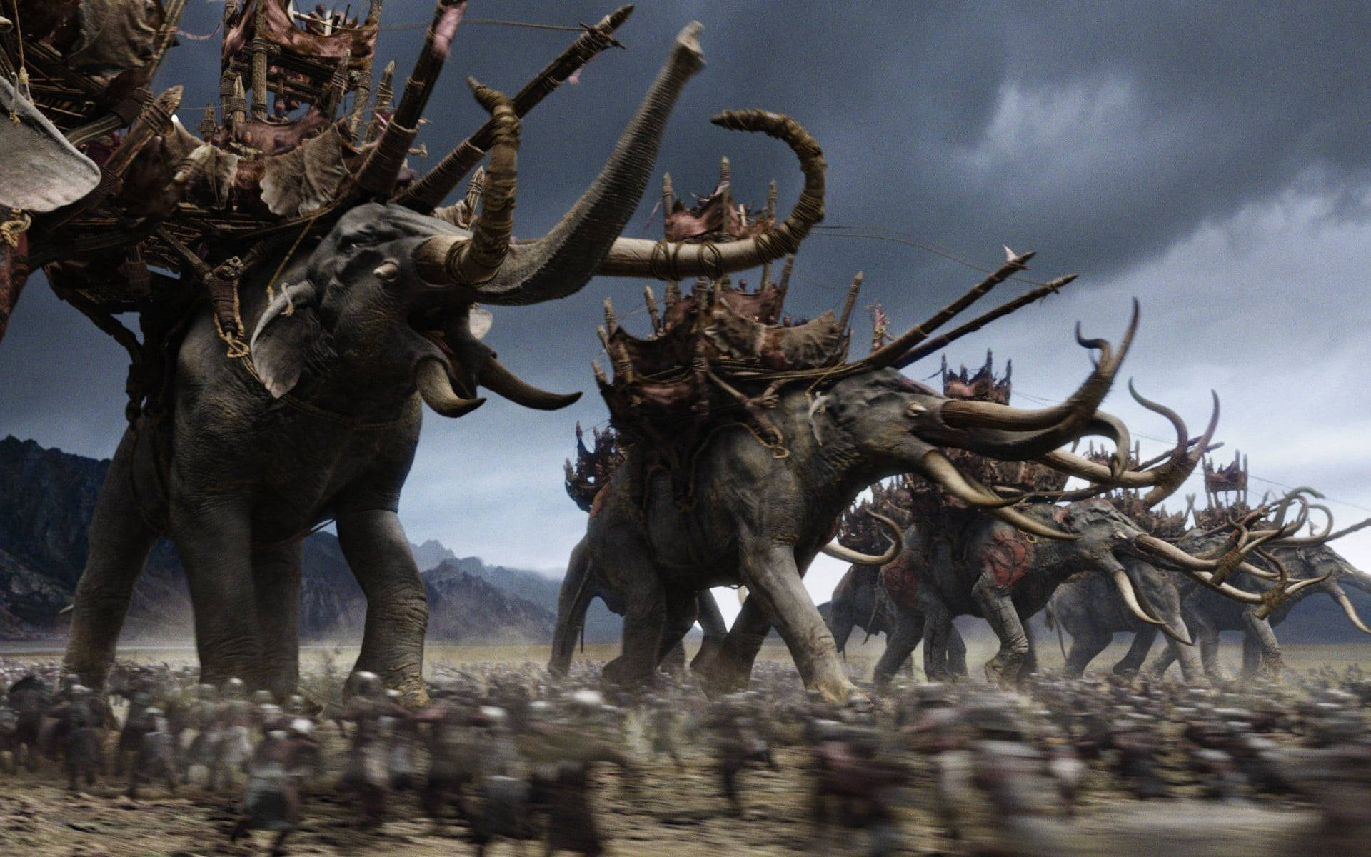 Mammoth Warriors In A Fight Background