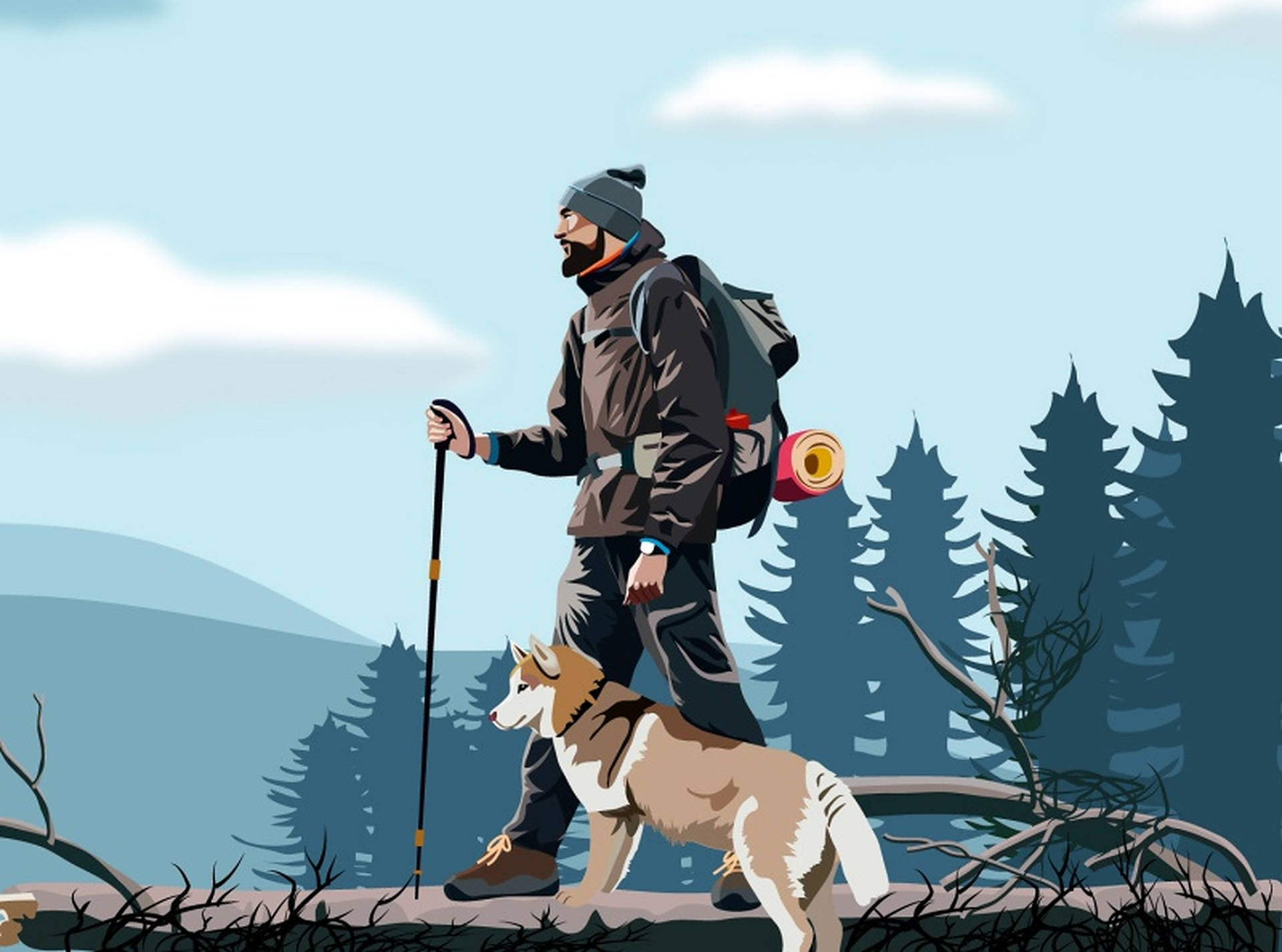 Man And Dog Hiking Background