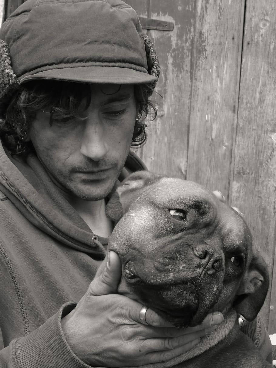 Man And Dog Monochrome Tonal Contrast Background