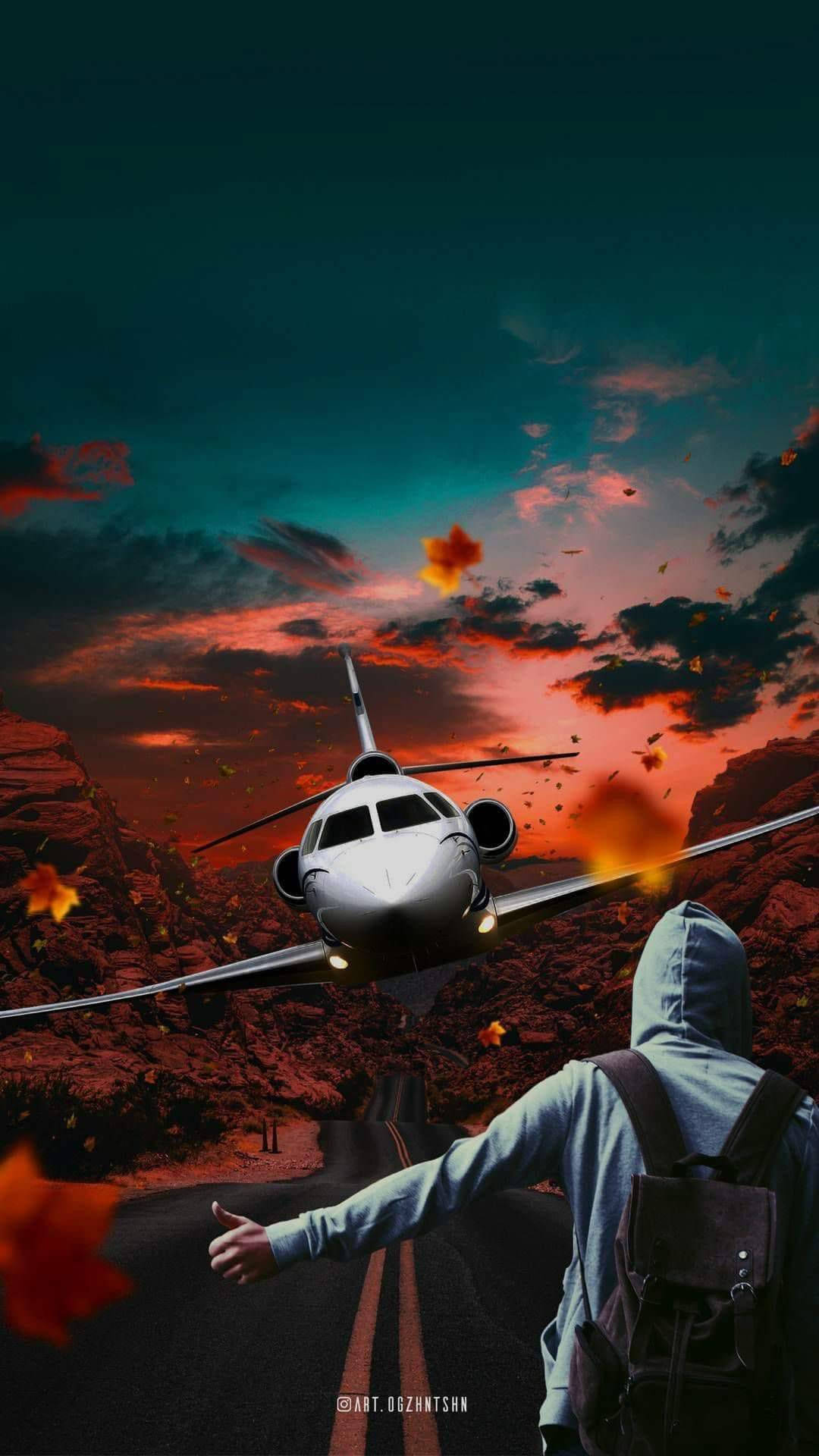 Man And Jet Iphone On The Runway Background