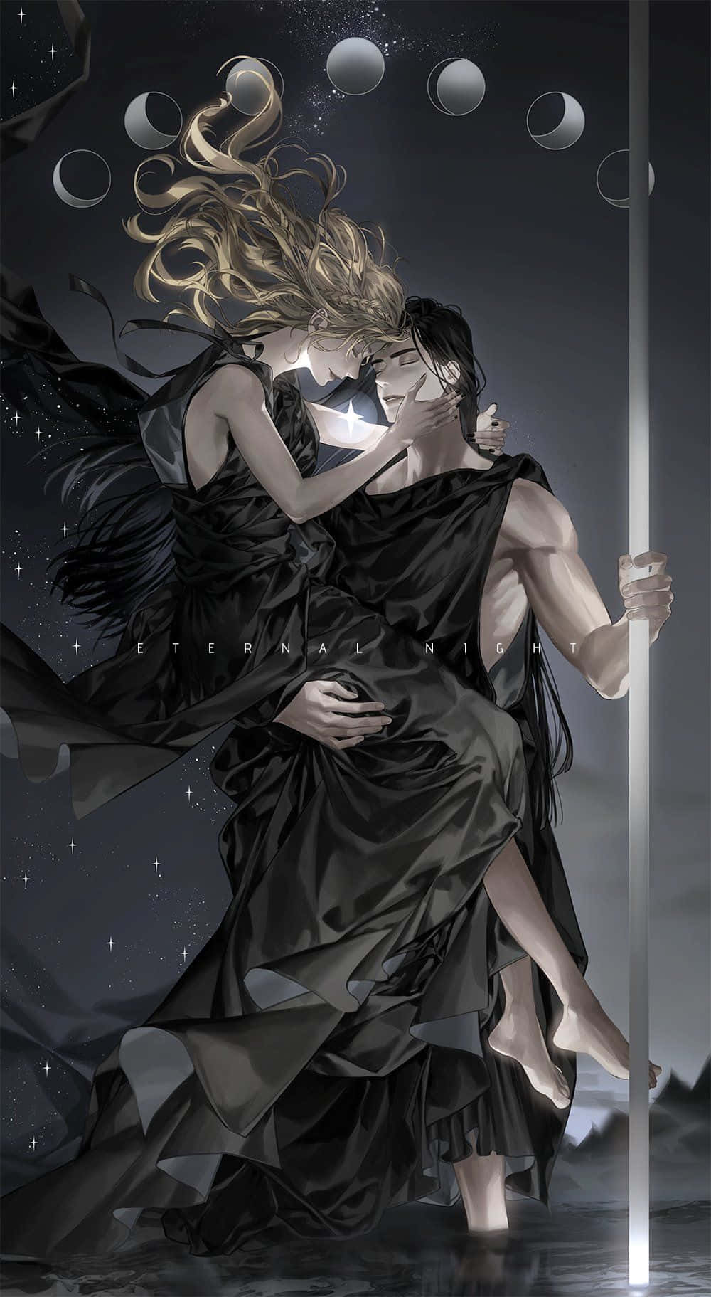 Man And Woman In Omniscient Black Background