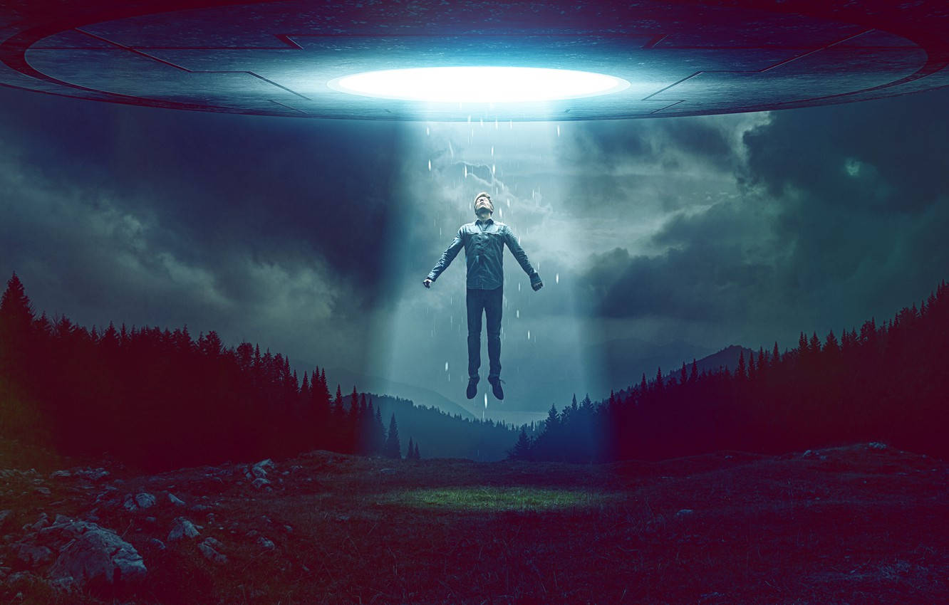 Man Ascending To Ufo Background