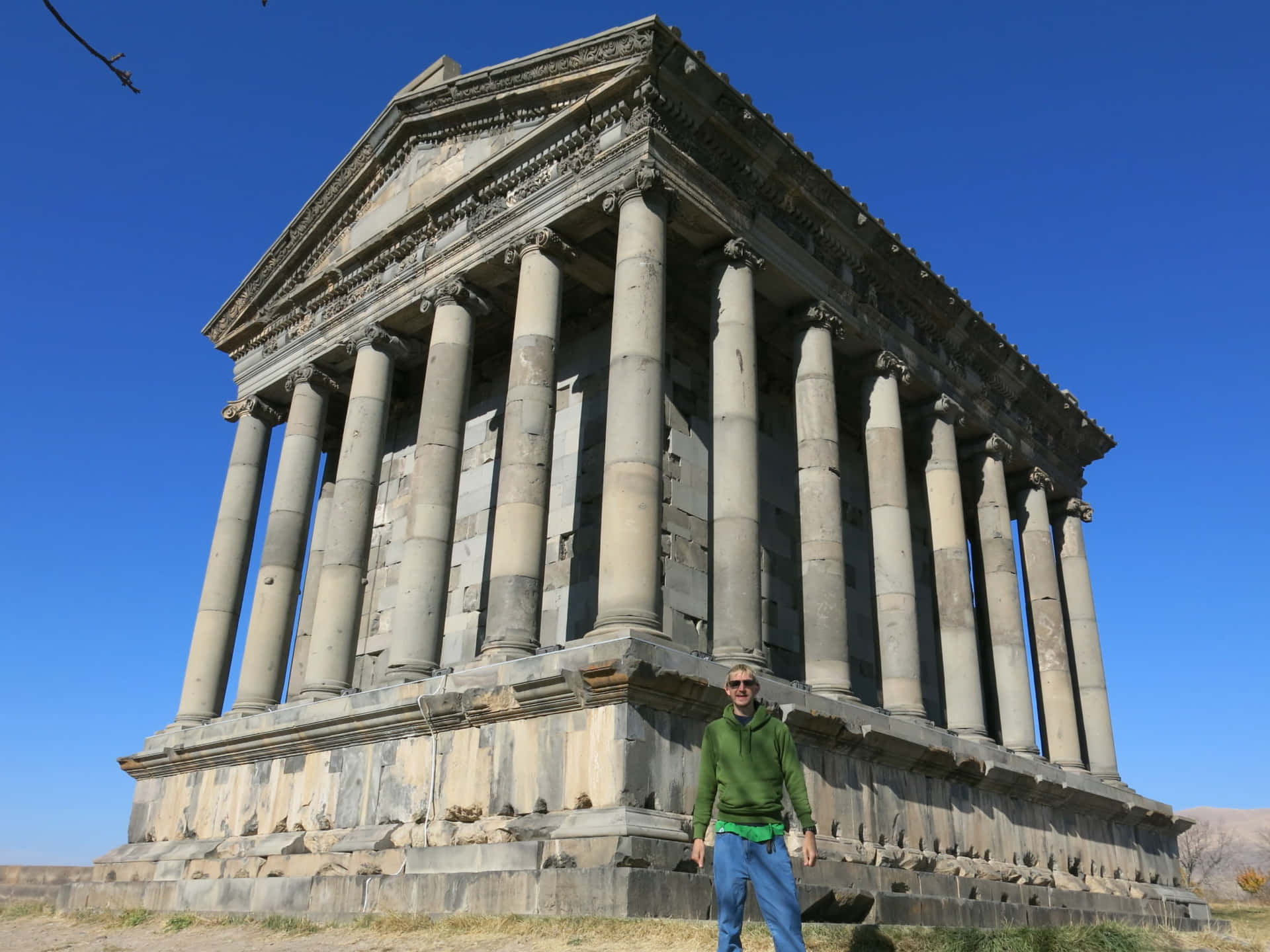 Man At Garni Temple Background