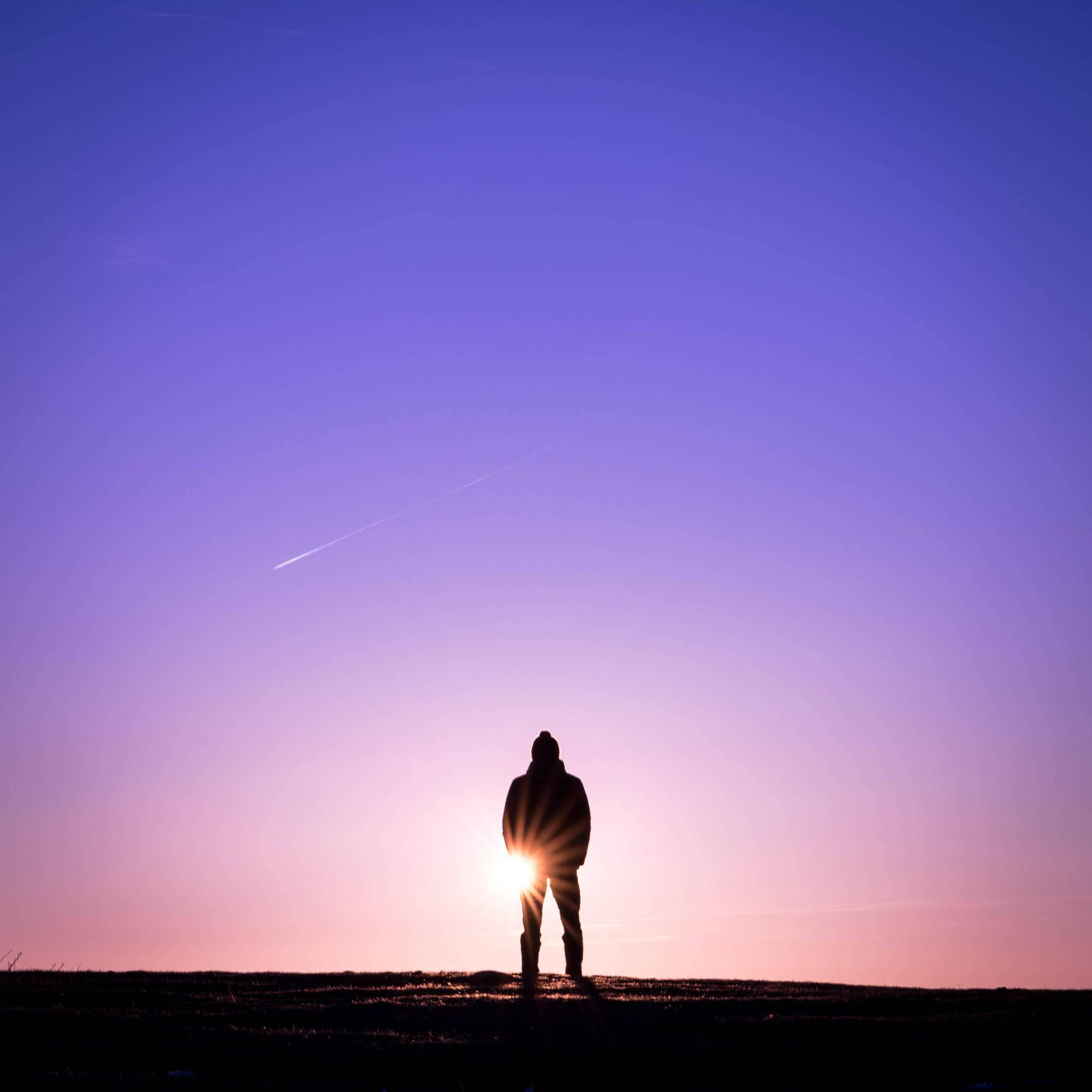 Man Blue Pink Sky Alone Phone Background