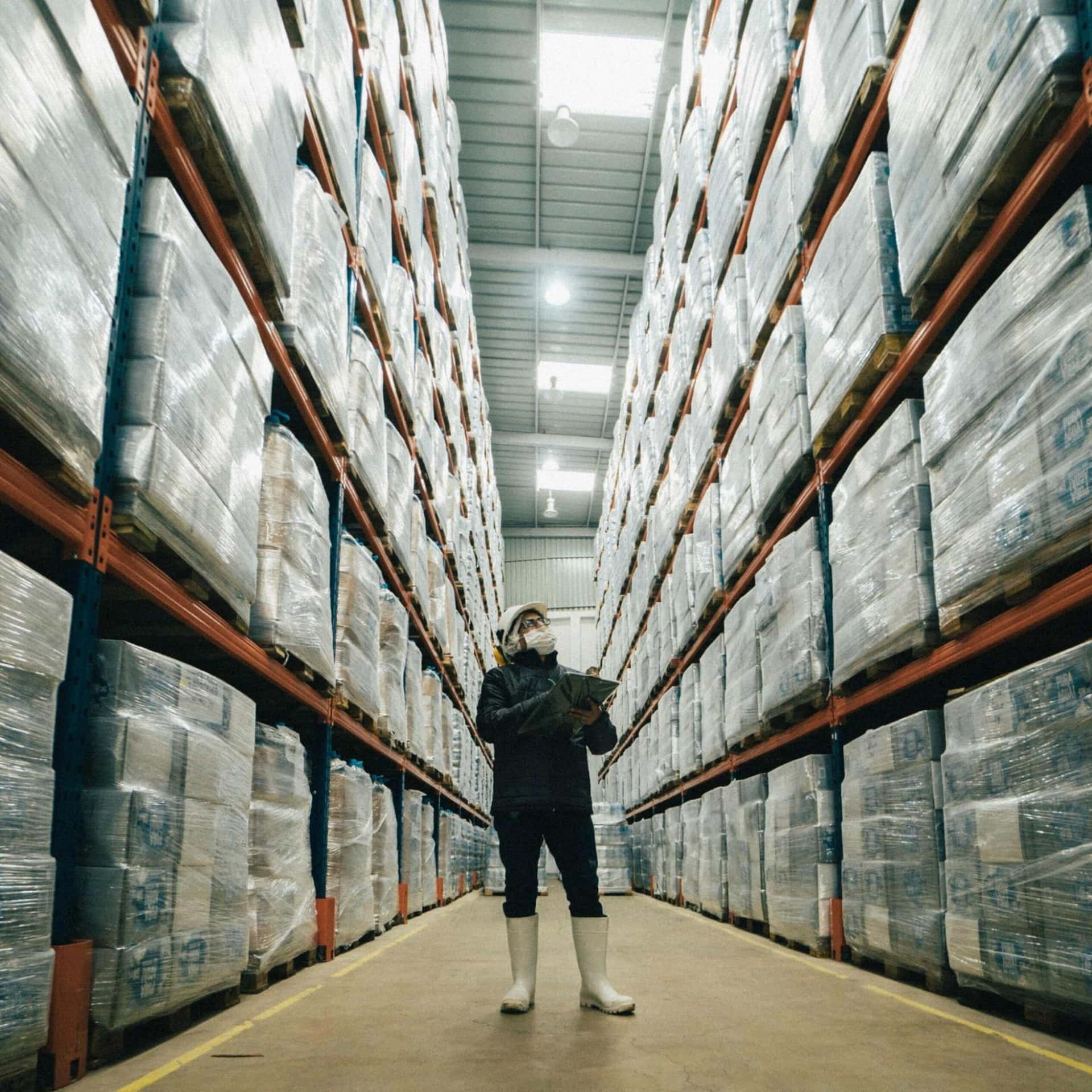 Man Checking Wholesale Products Background