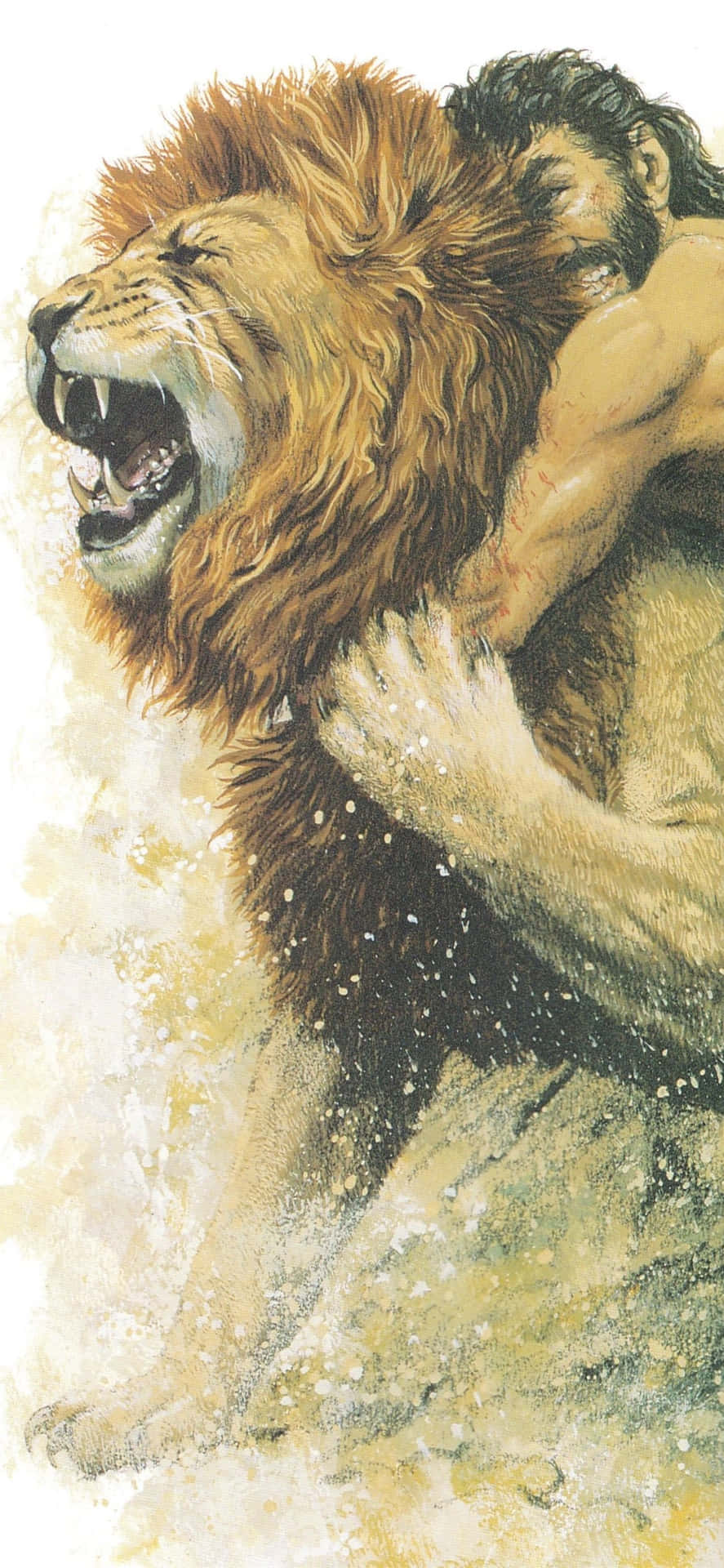 Man Choking A Lion Background
