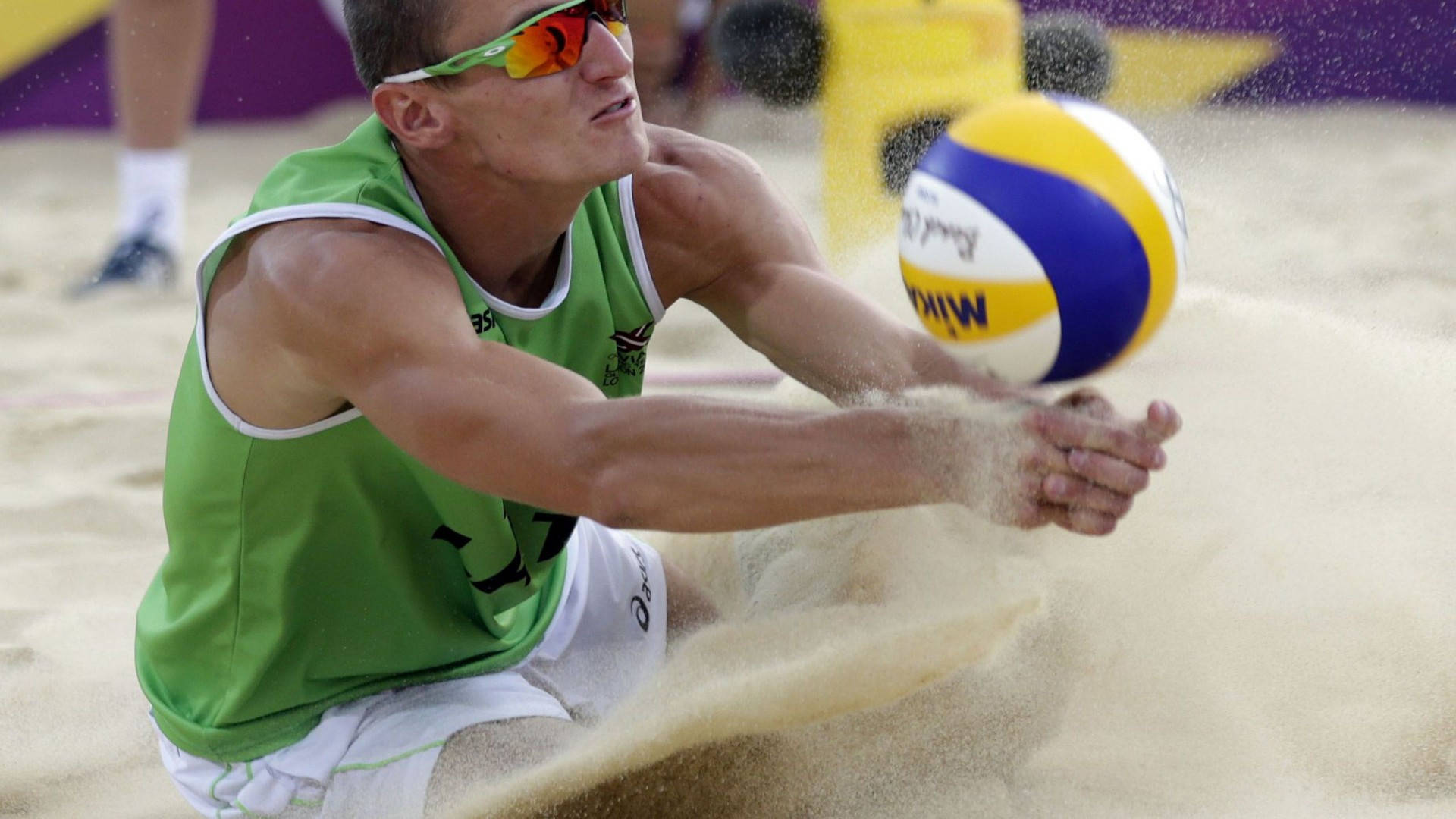 Man Digging Mikasa Beach Volleyball