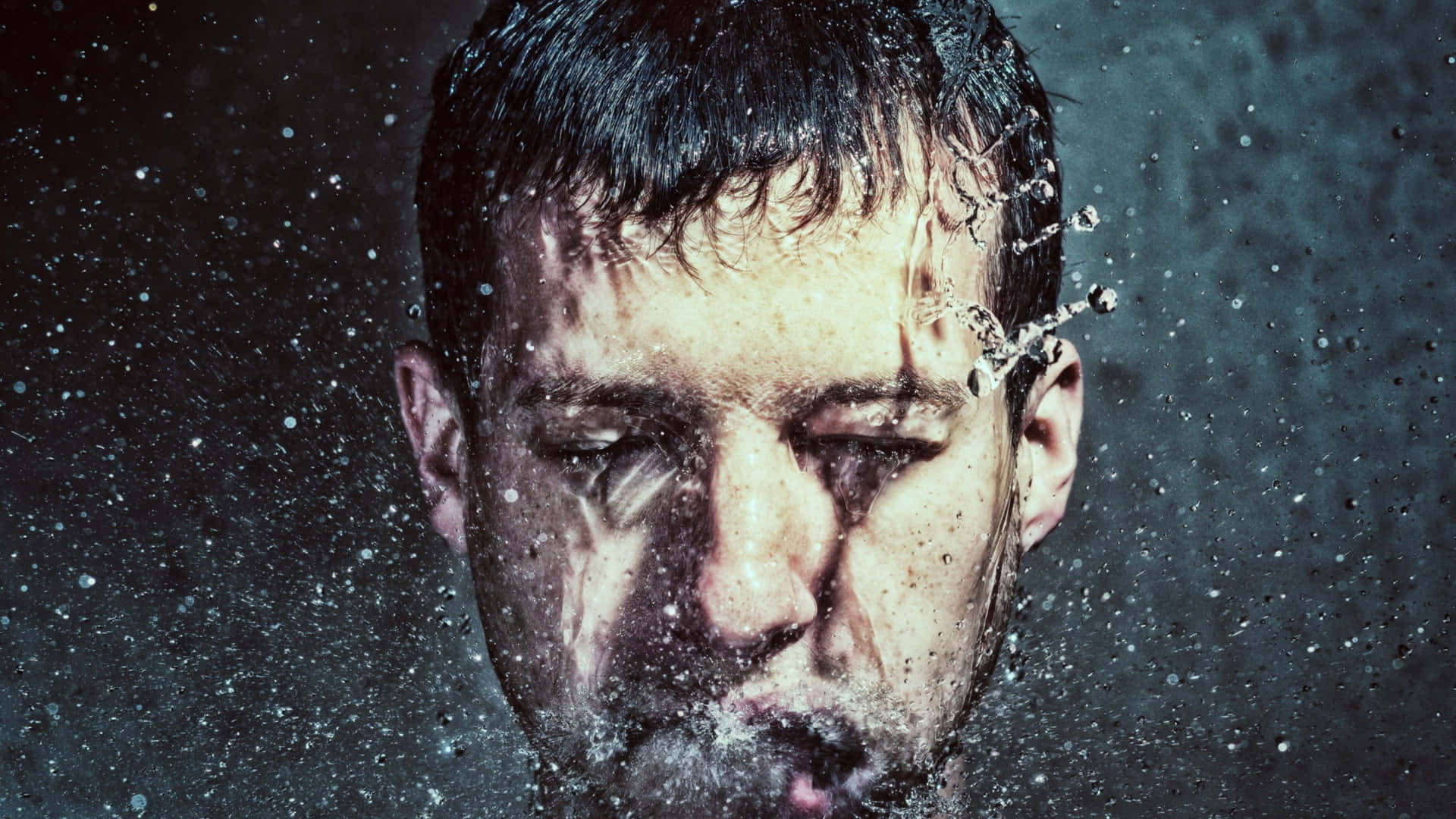 Man Face Splashed With Water Background