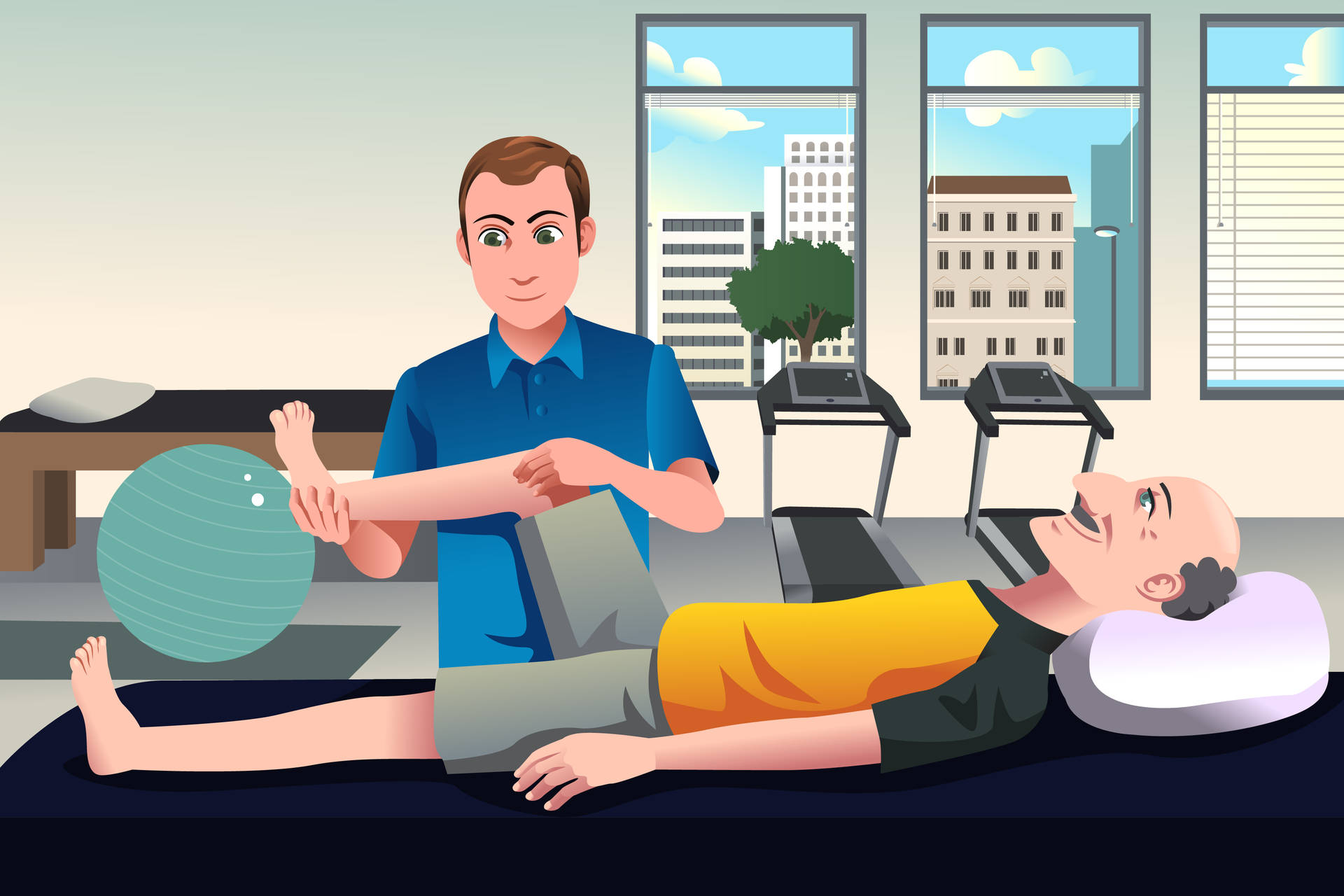 Man Giving Massage Therapy To Patient Digital Illustration