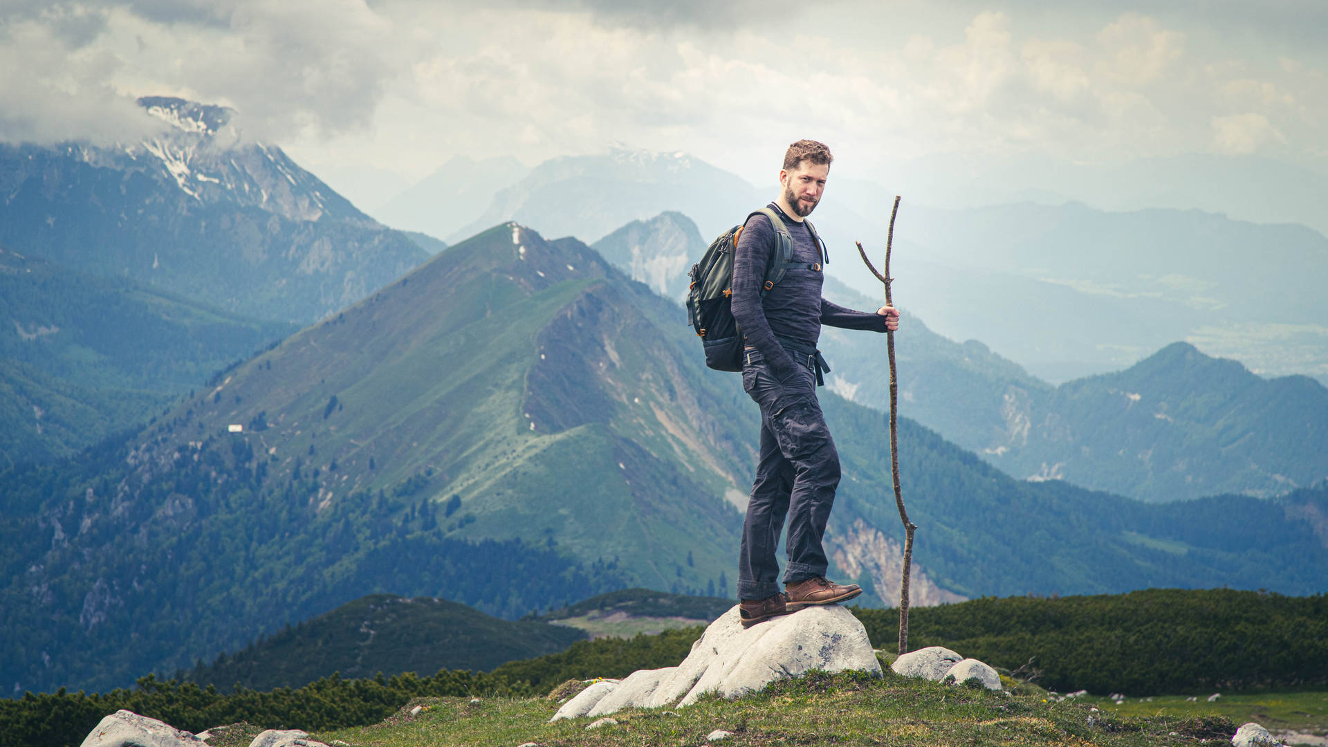 Man Hiking In Slovenia Background