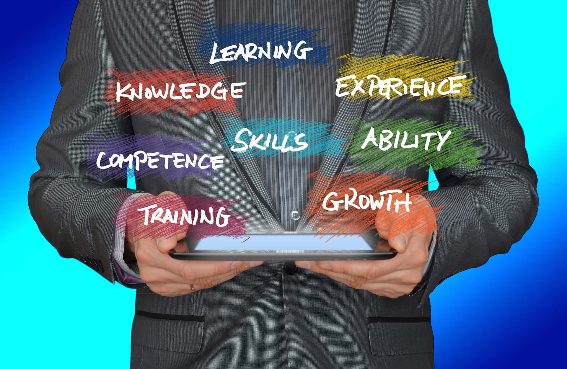 Man Holding Ipad With Skills Competent Background