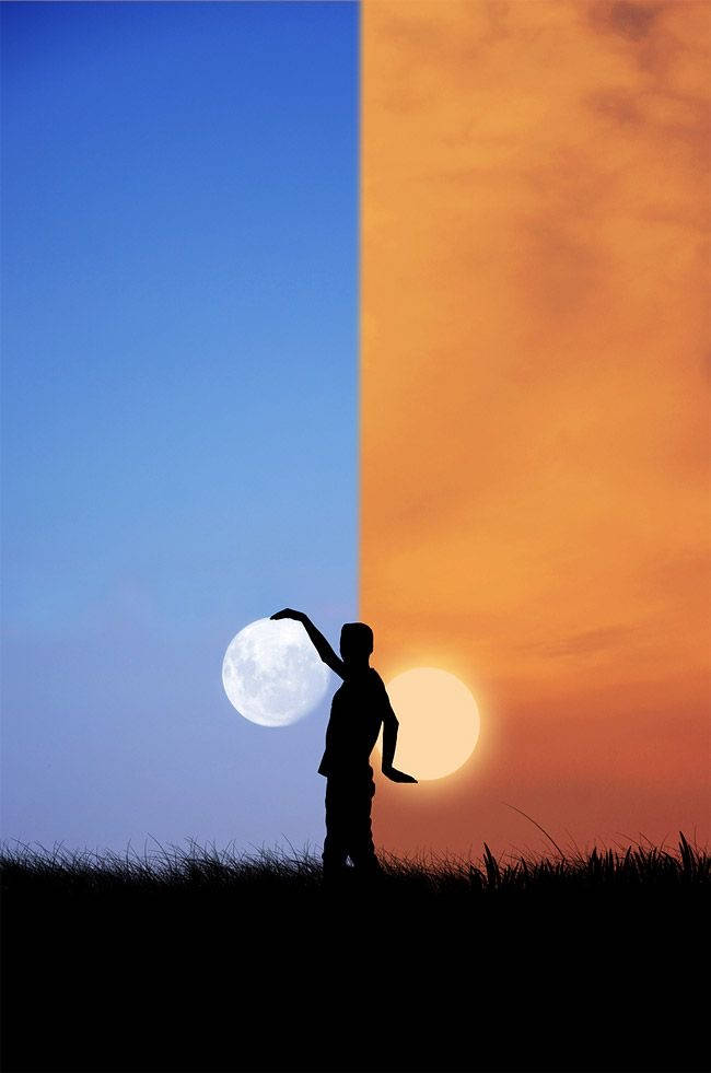 Man Holding Sun And Moon Background