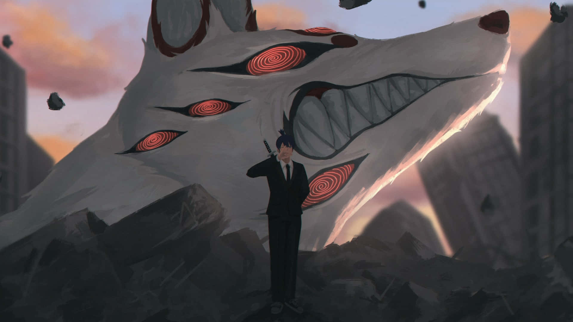 Man In A Suit With Cool Anime Fox Background