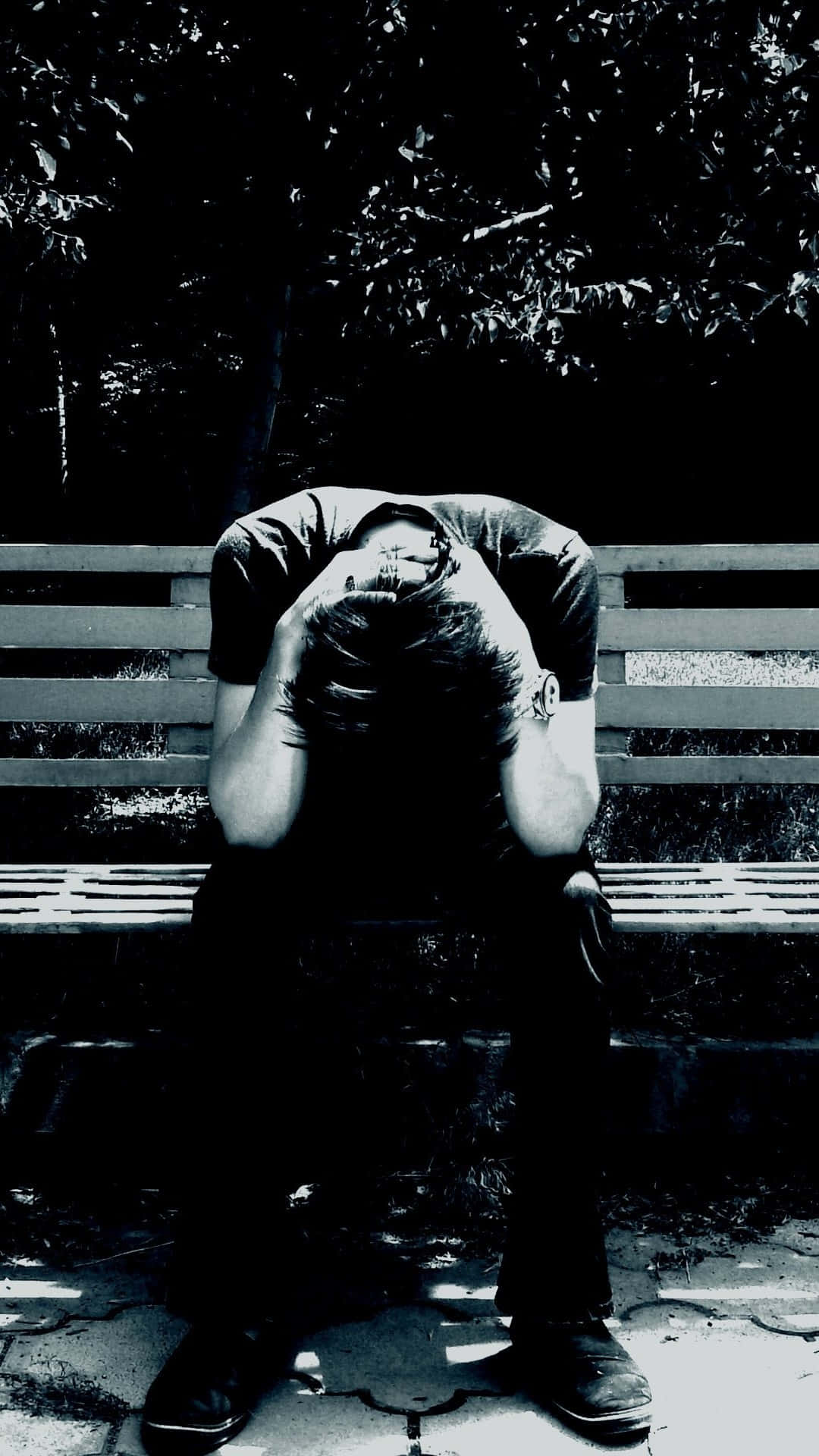 Man In Bench With Sadness Background