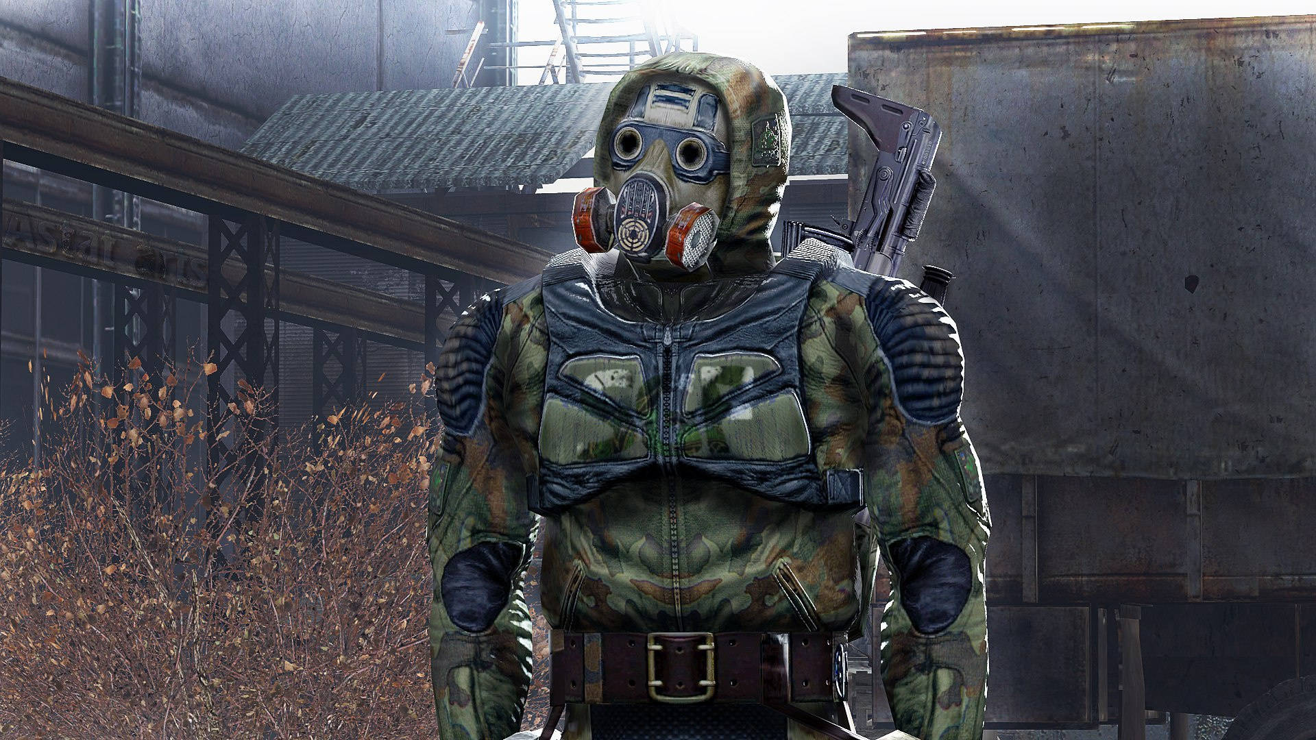 Man In Camouflage From Stalker Background