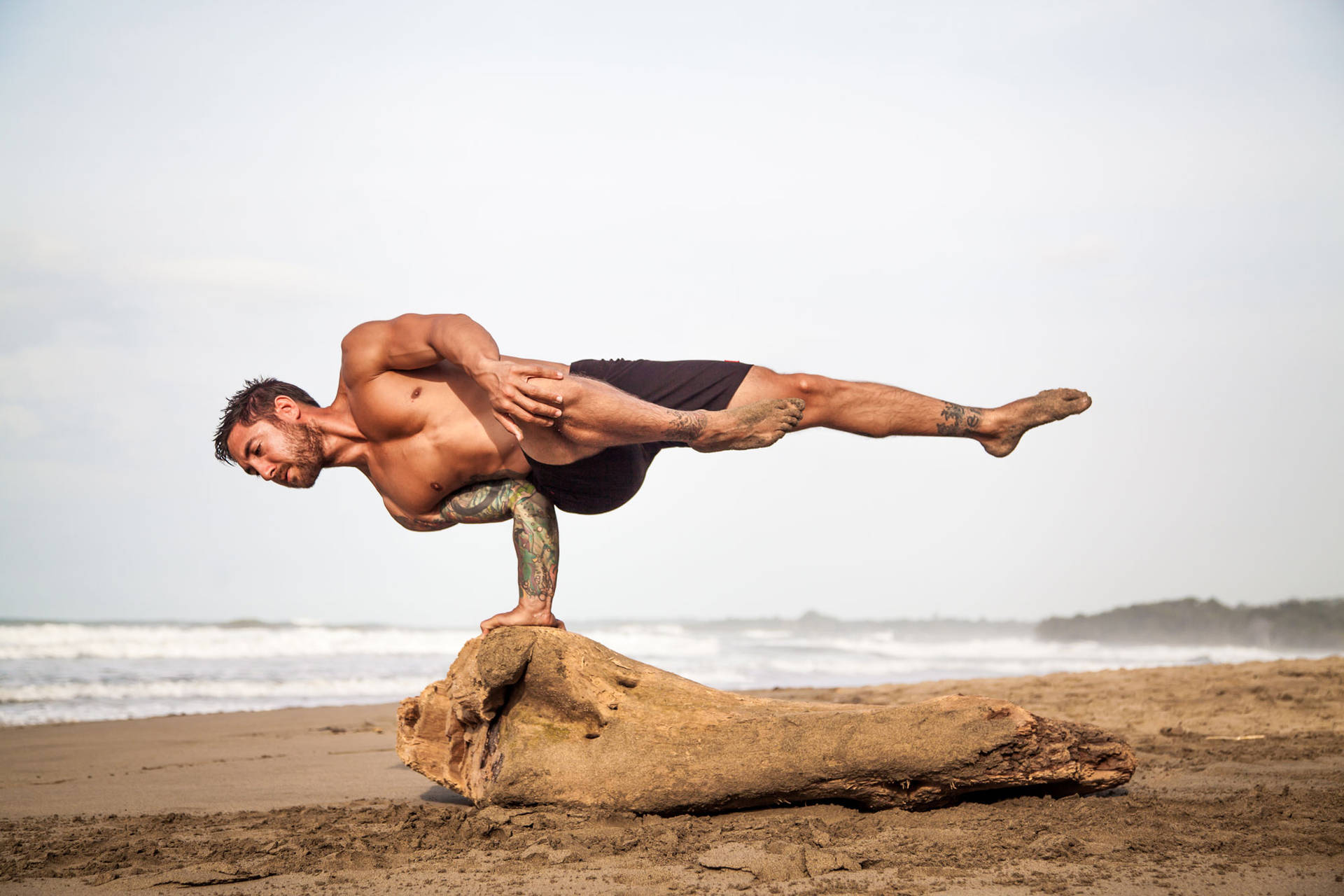 Man In Extreme Yoga Stance