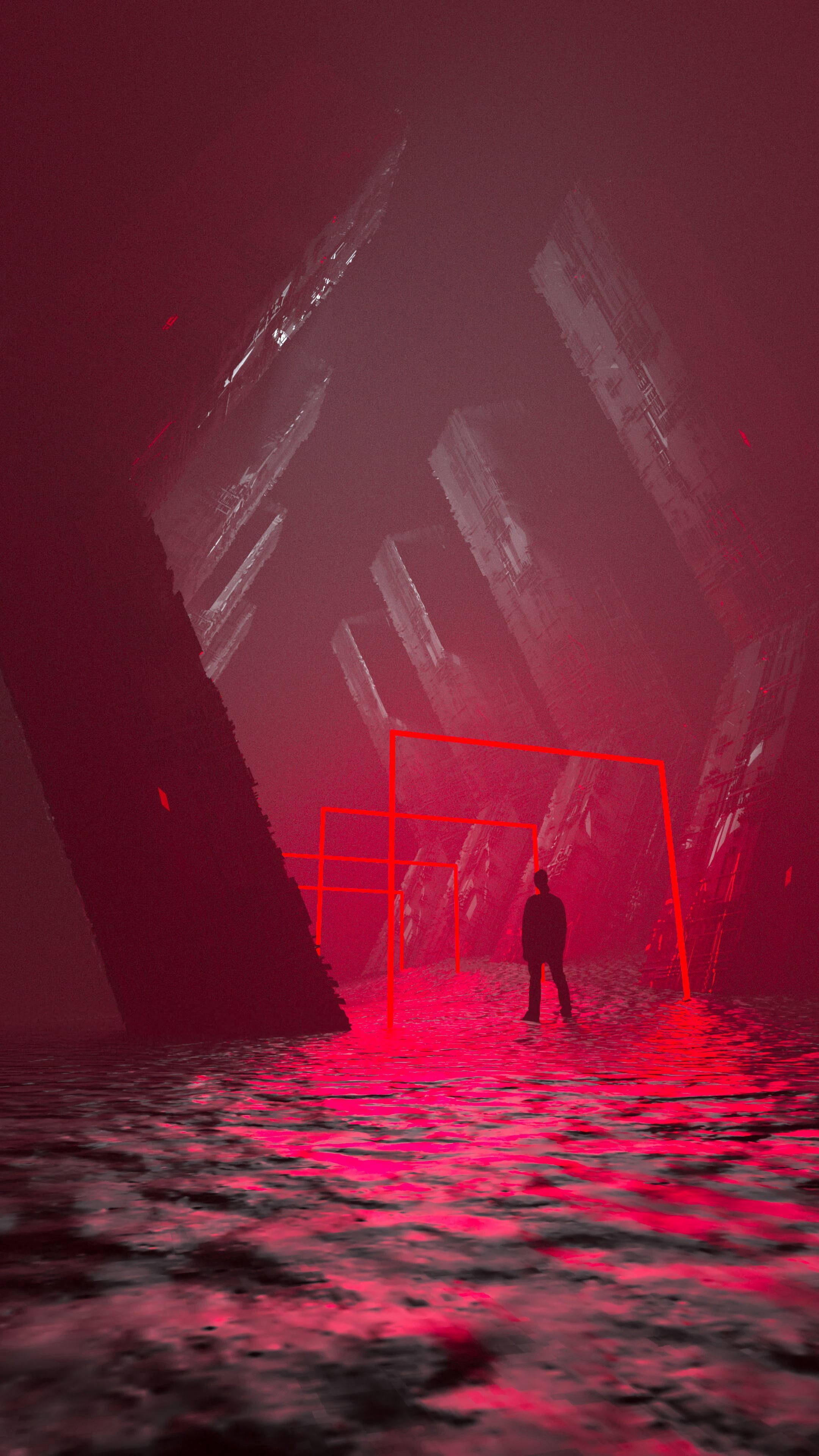 Man In Futuristic Cave Alone Phone Background