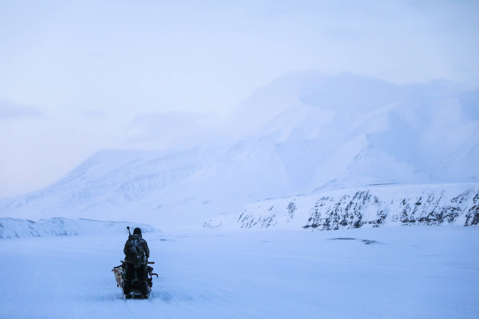 Man In Glaciers Of Svalbard