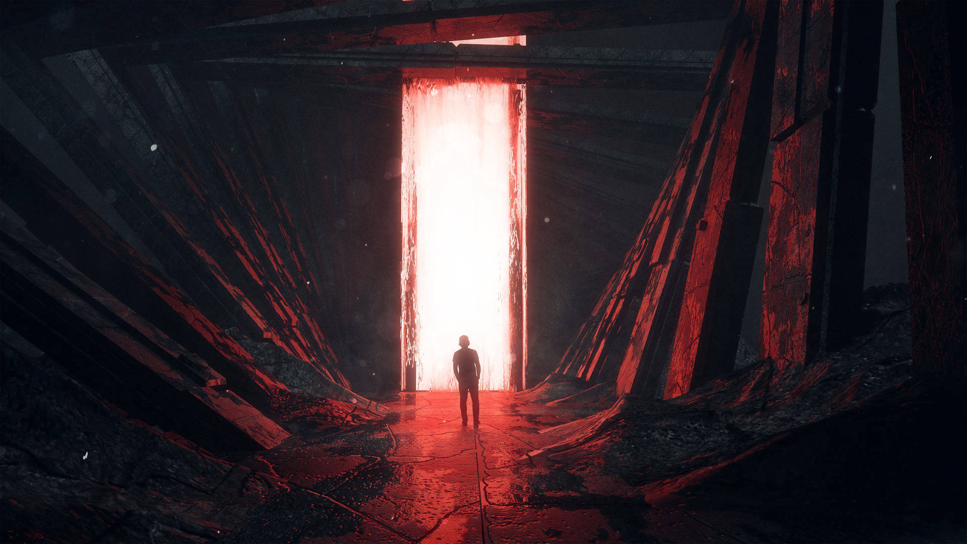 Man In Glowing Door Portal Background