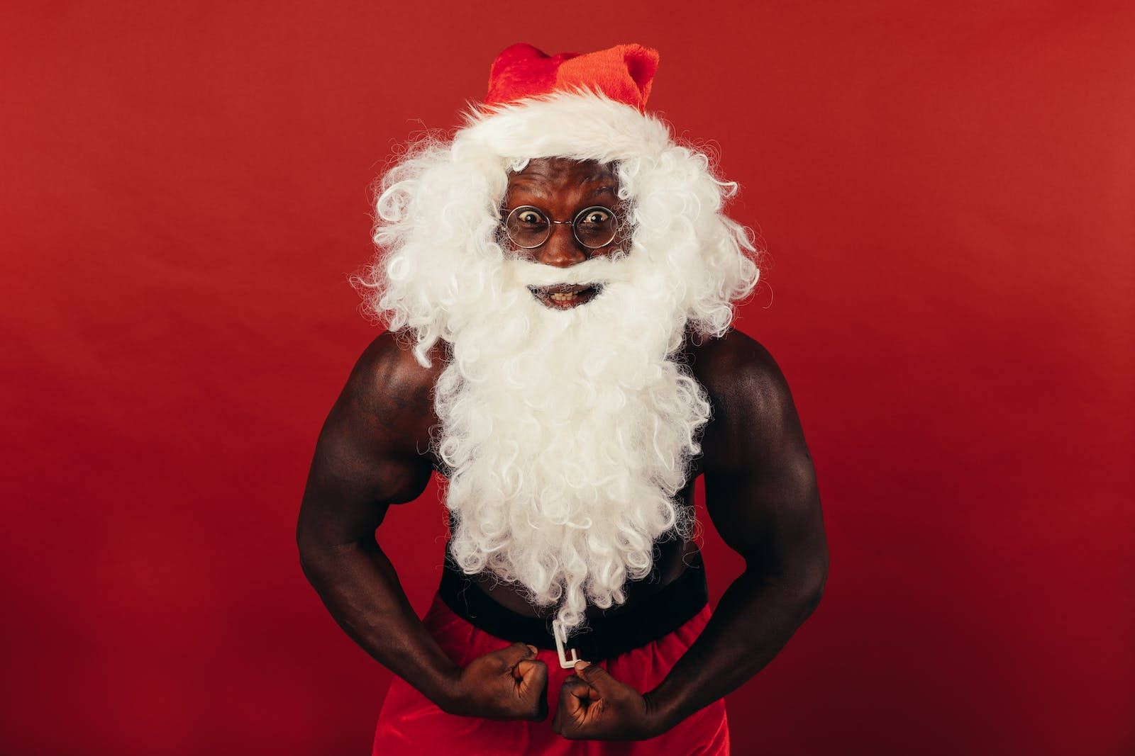 Man In Santa Outfit Funny Christmas Background