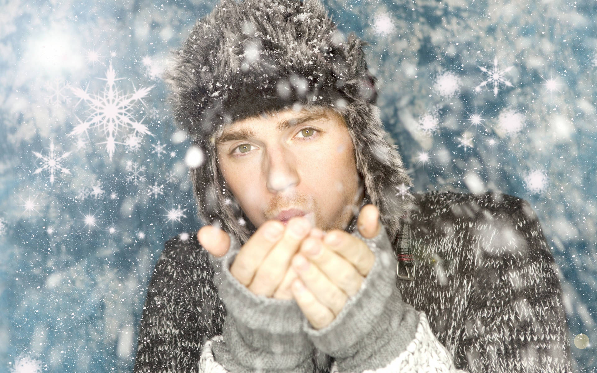 Man In Snow Background