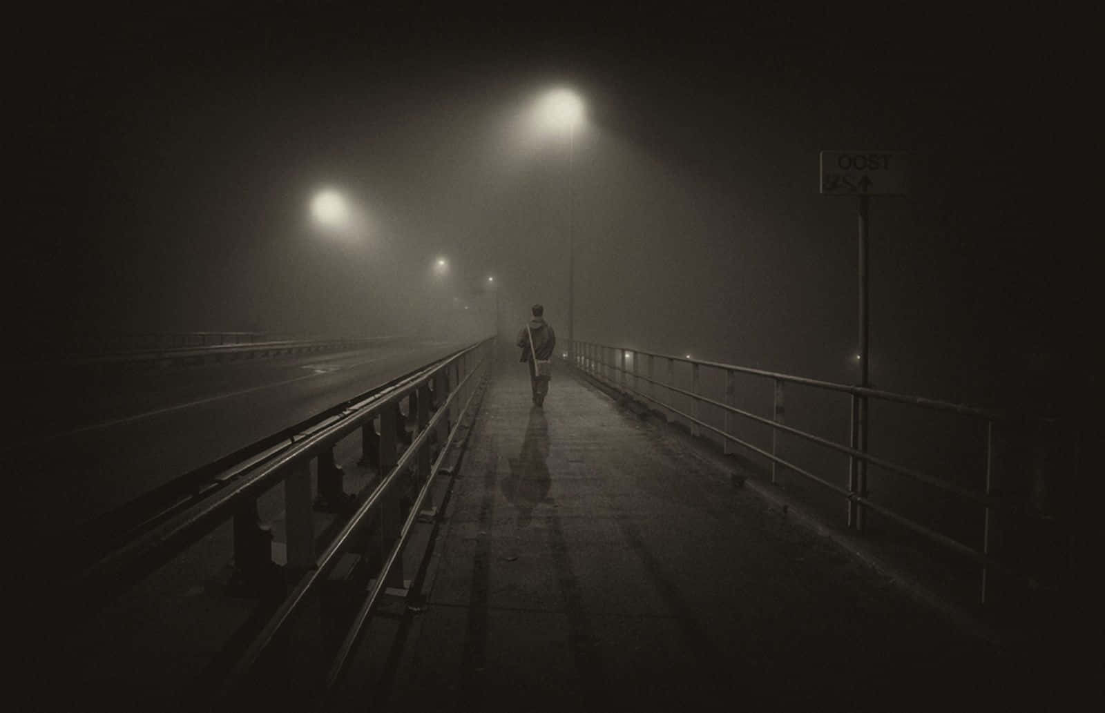 Man On A Bridge Departure Background