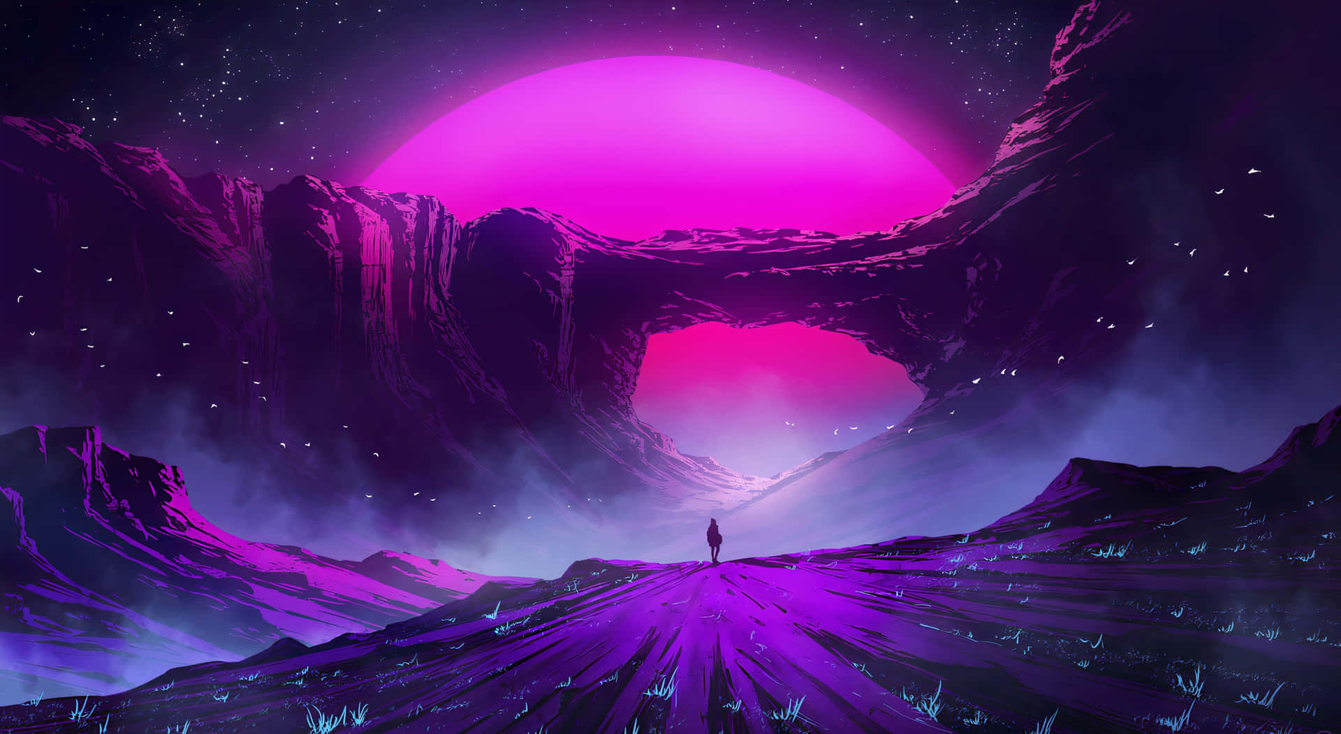 Man On Another Planet With Evening Sky Background