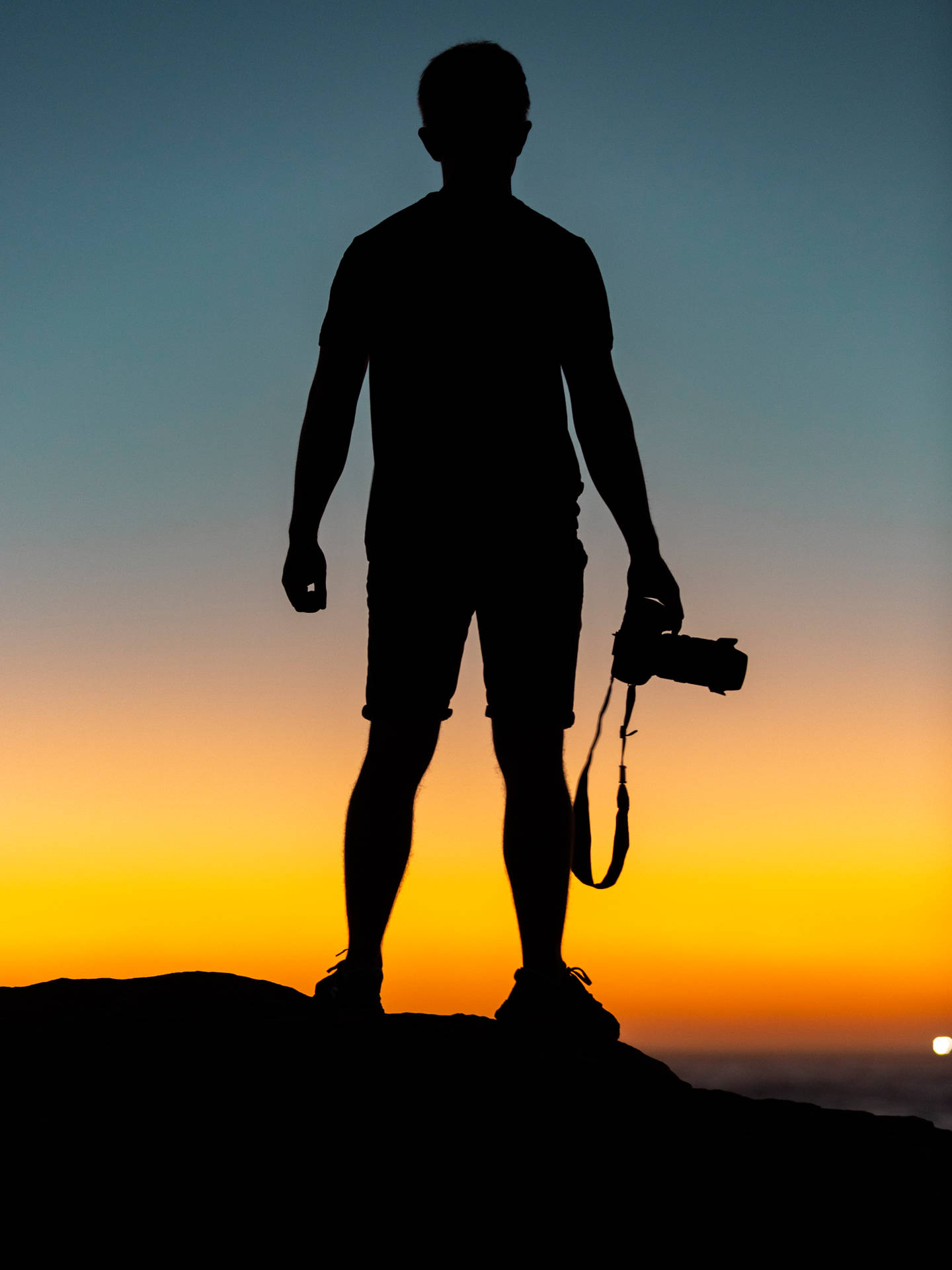 Man On Cliff During Sunset Photography Background