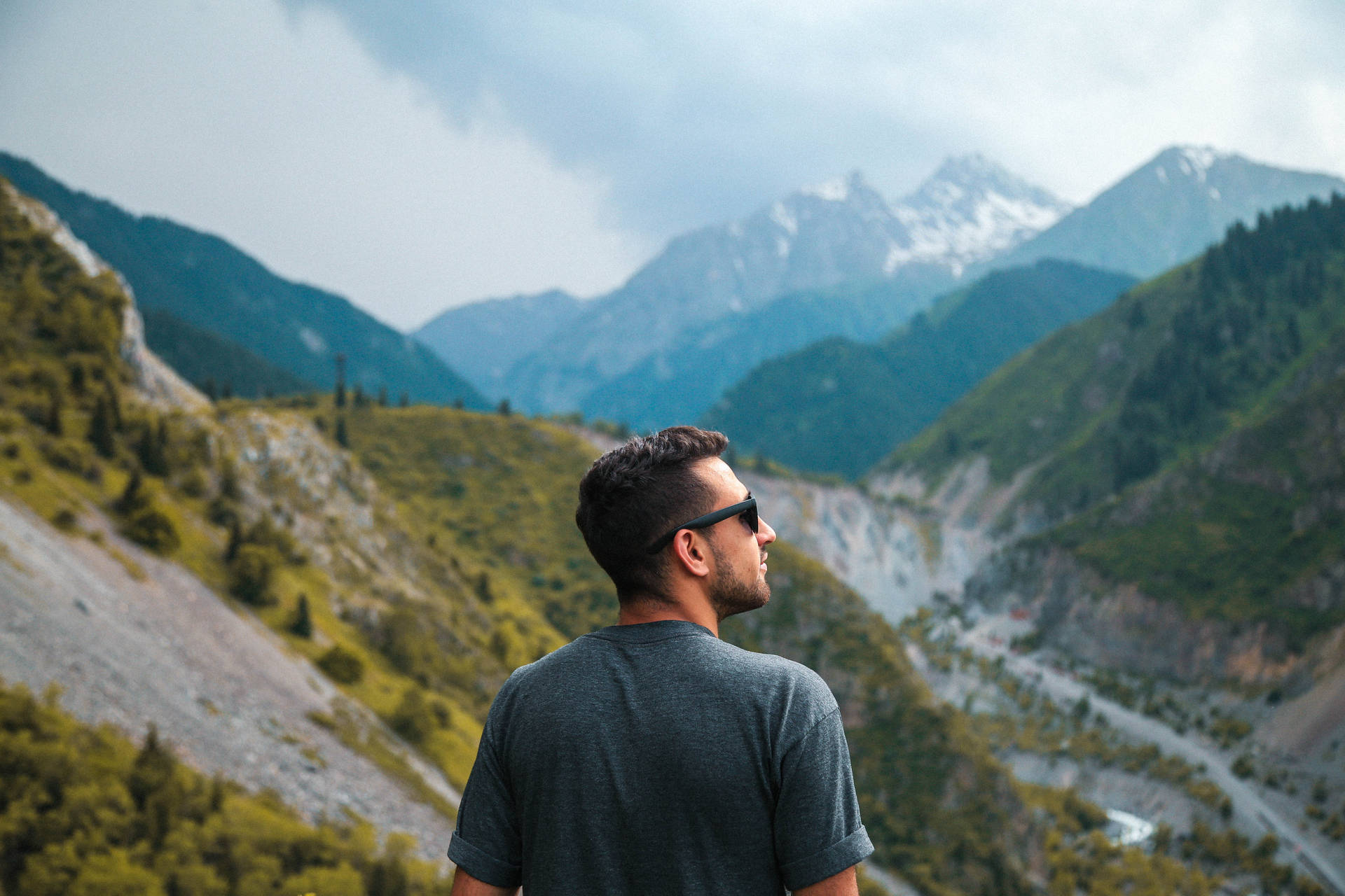 Man On Kazakhstan Mountain Background