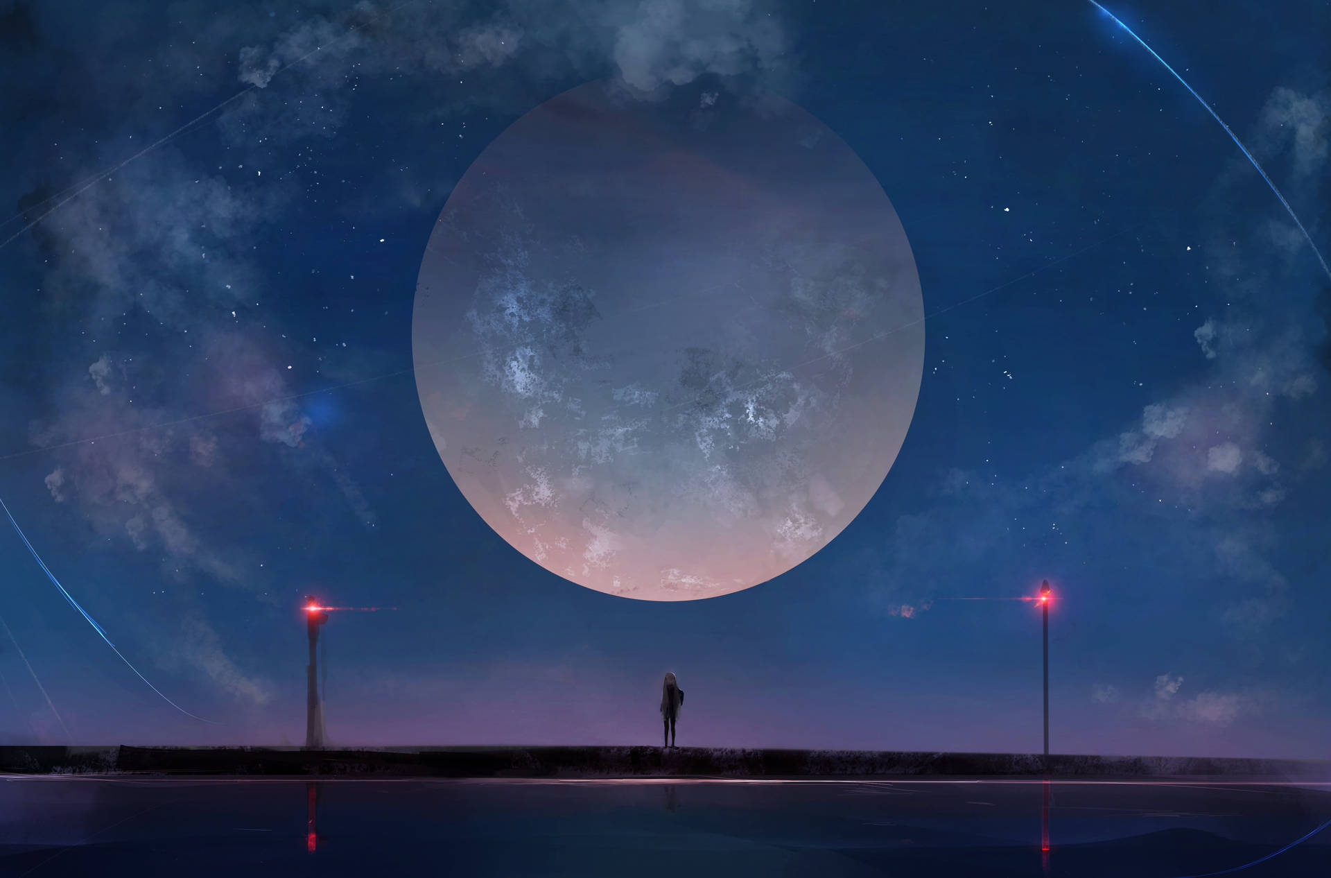 Man On Road Under Moonlight 4k Background
