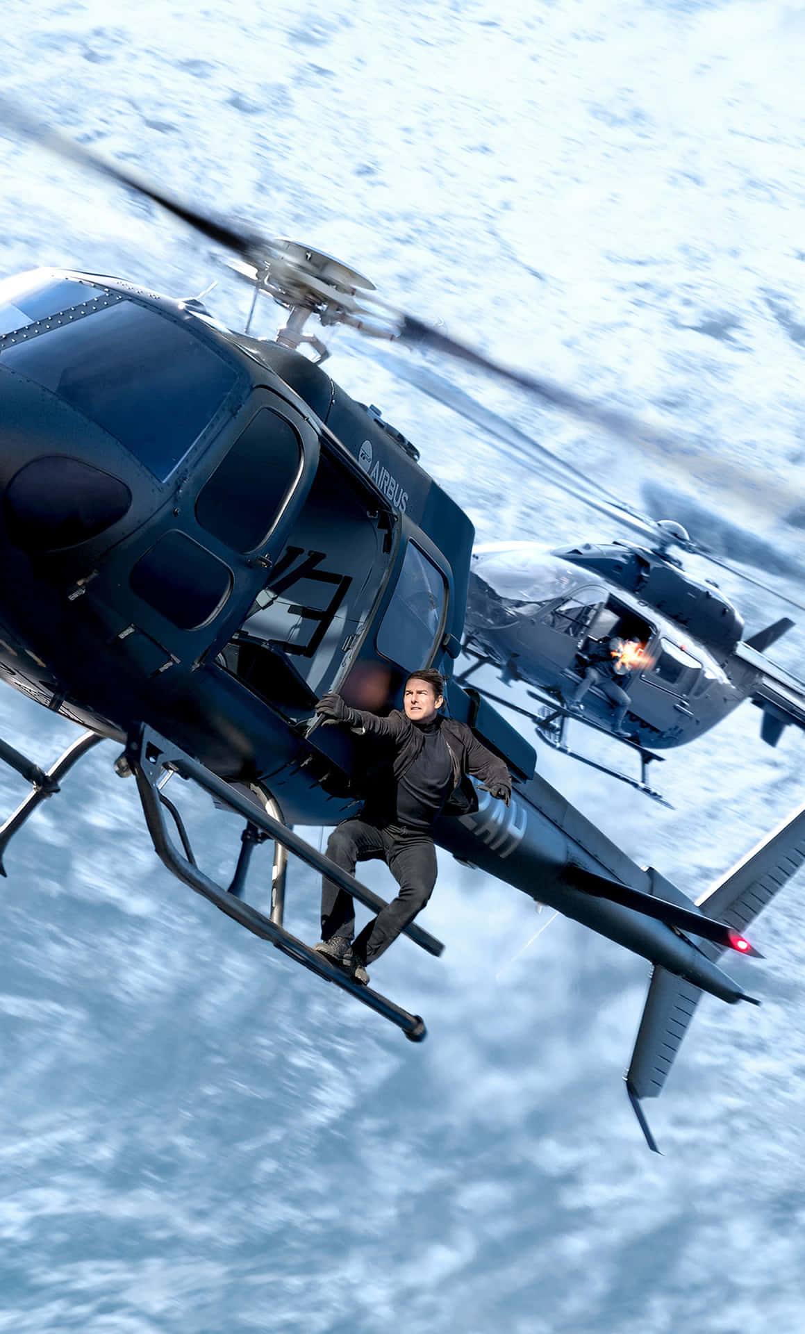 Man Outside Helicopter Background