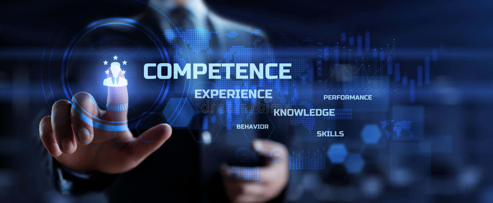 Man Pressing Holograph Competence Background