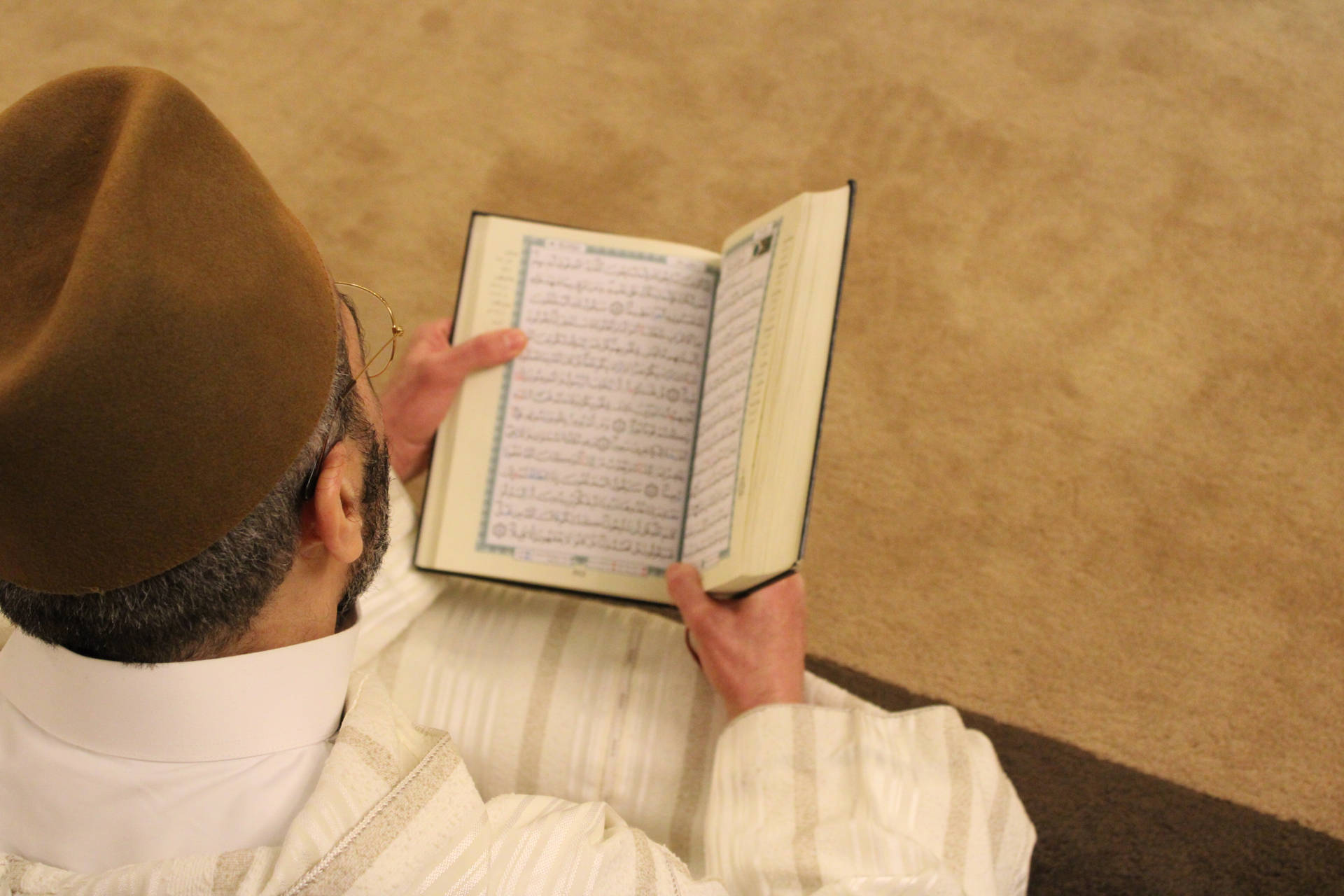 Man Reading Words Of Allah Background