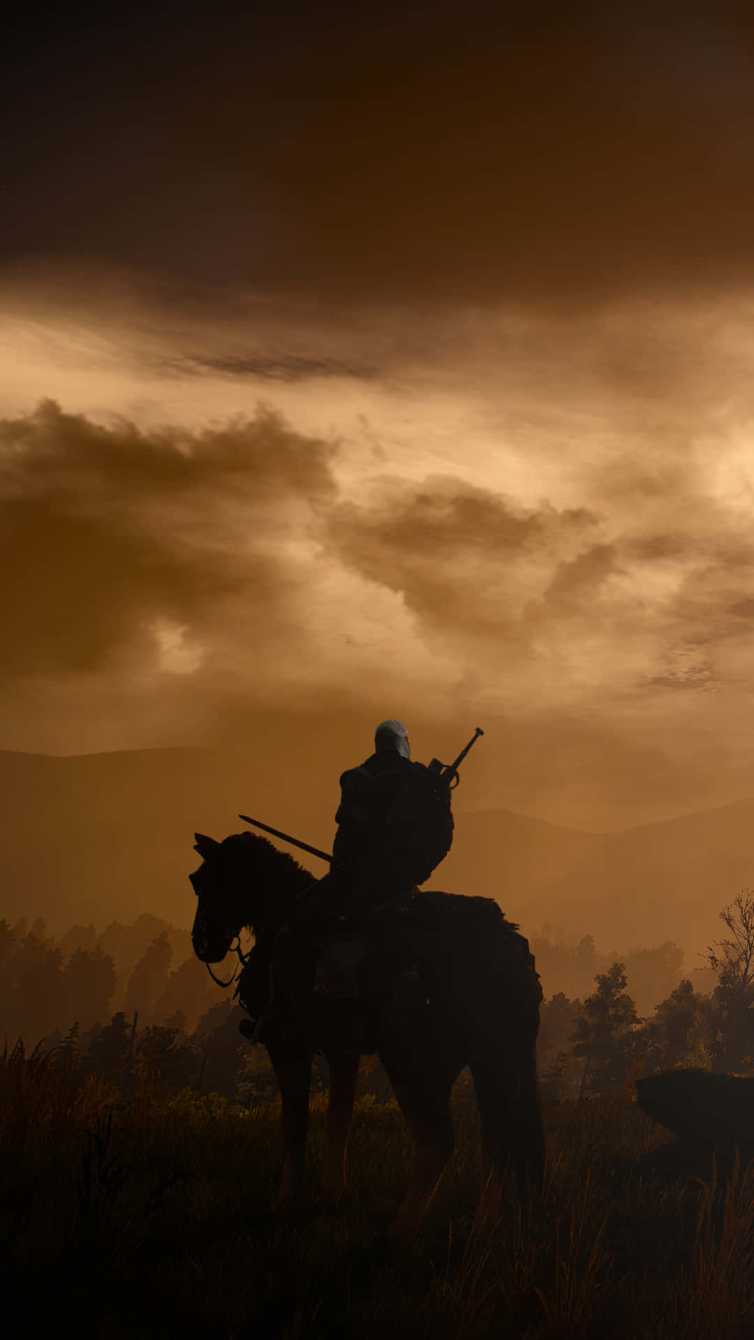 Man Riding Horse Silhouette Witcher 3 Phone Background