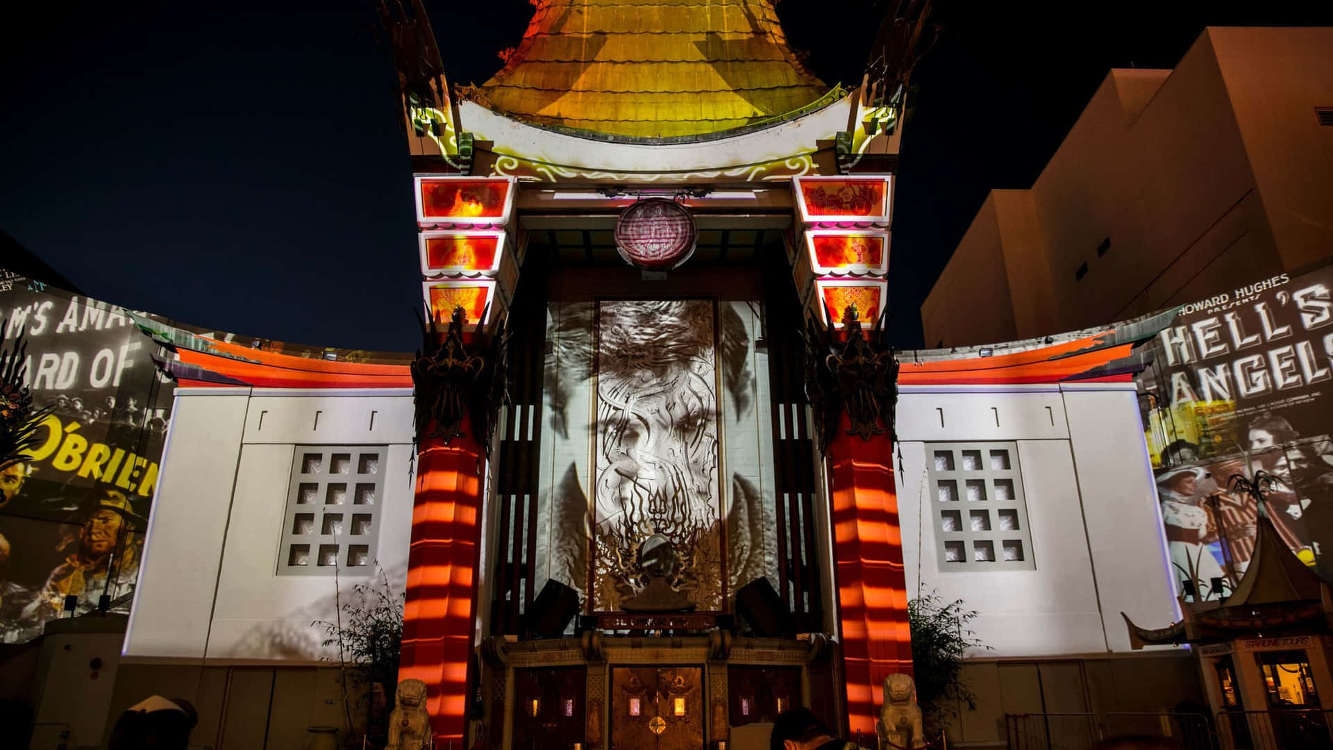 Man's Face On Graumans Chinese Theatre Background