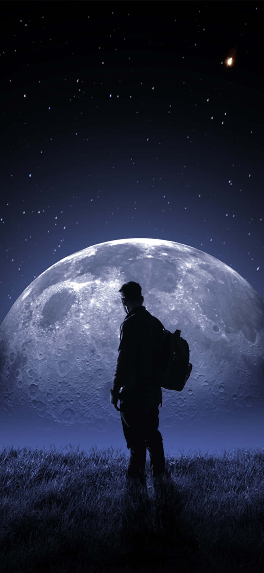 Man Silhouette Night Sky Moon Background