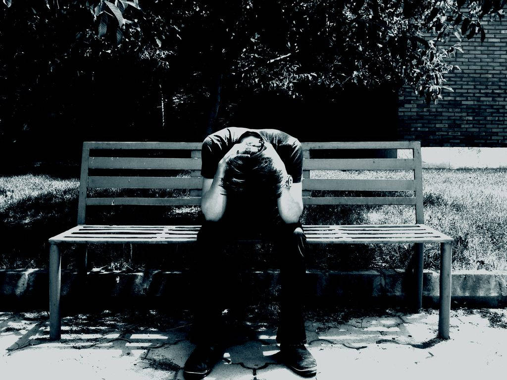 Man So Sad On Bench Background