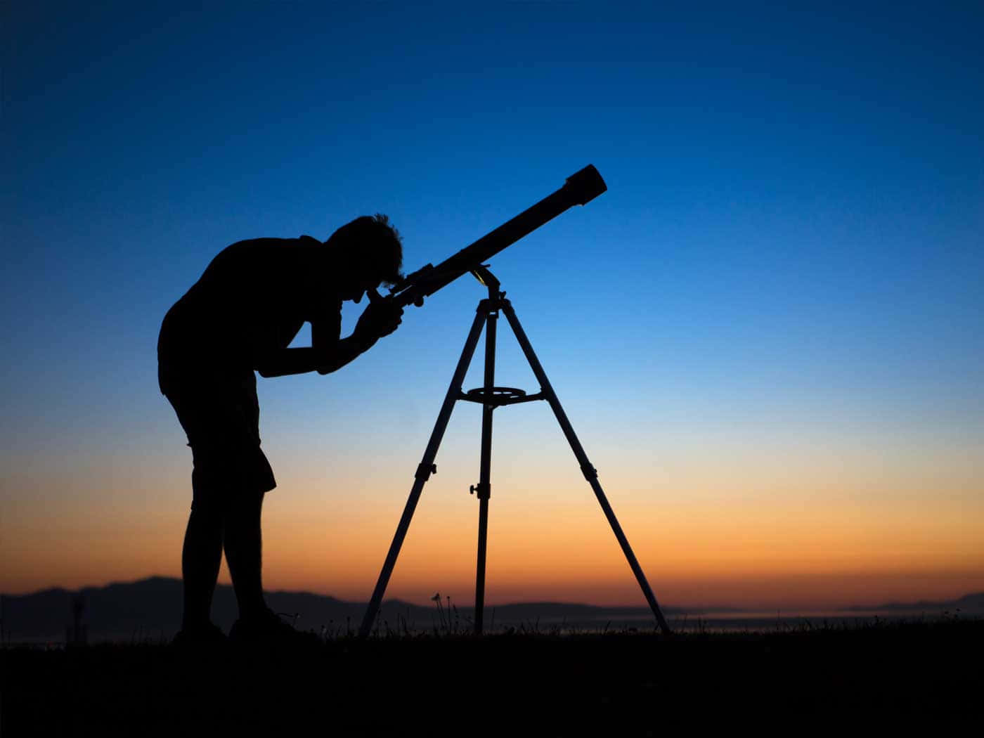 Man Using Astronomy Telescope Silhouette Background