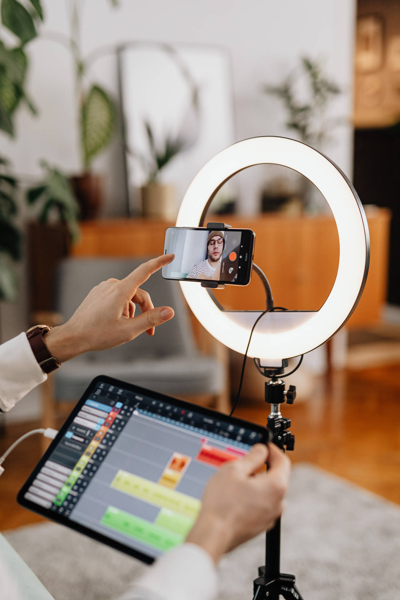 Man Using Gadgets For Content Creation